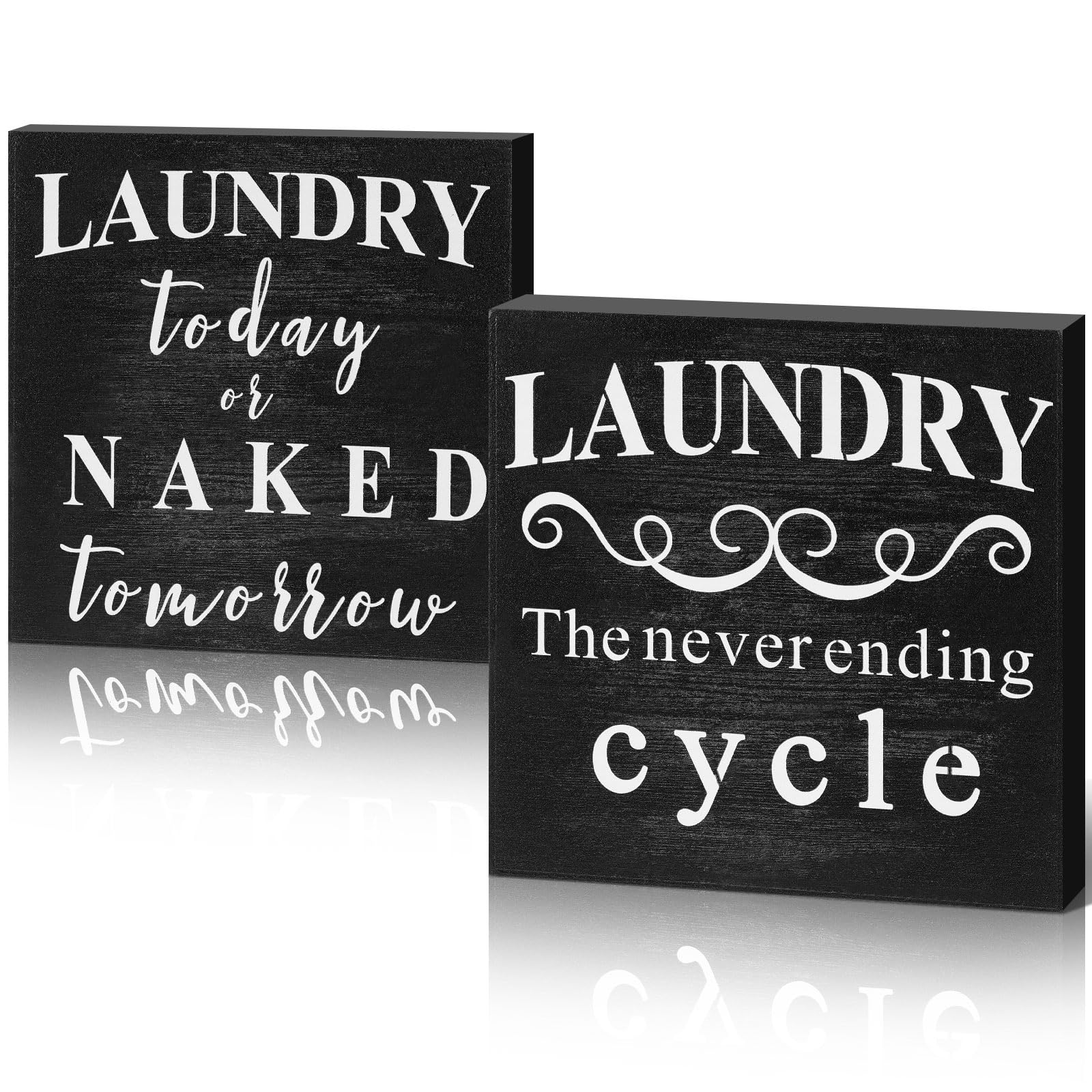 Yulejo 2 Pieces Farmhouse Laundry Room Decor and Accessories Laundry Box Sign Funny Laundry Room Signs Rustic The Never Ending Cycle Wood Box Sign for Home Bathroom Decoration, 6 x 6 Inch