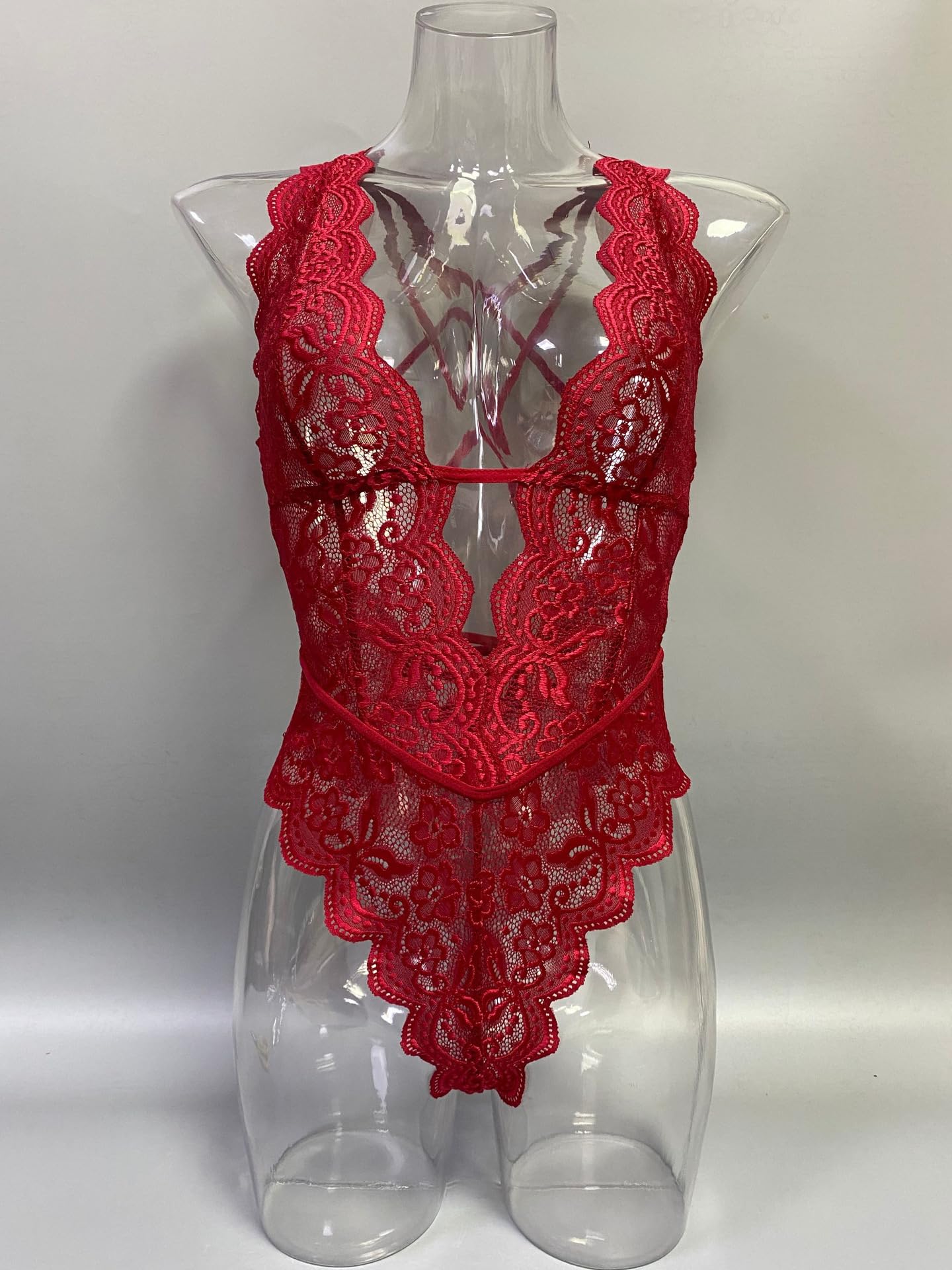 Lencería para Mujer Body de Encaje Ahuecado Babydoll Sexy de una Pieza Sin Espalda Teddy Floral Cuello en V Profundo Mono Espalda 4 Correas Cruzadas Leotardo Travieso Chemise Negligee Ropa de Dormir