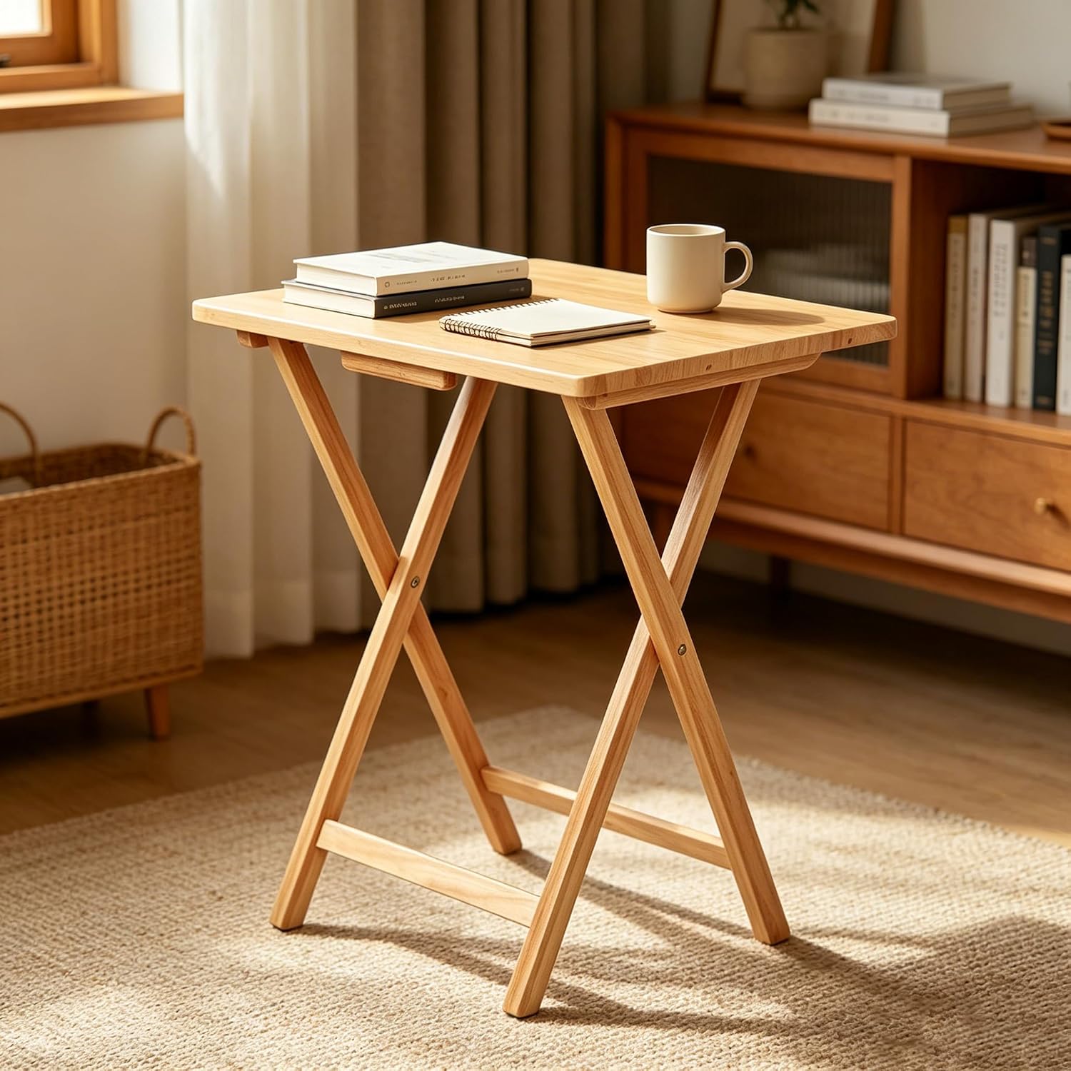 Foldable TV Tray, Indoor Use for Compact Areas, Practical TV Dinner Table, Easy to Store Folding TV Table（Rubberwood）