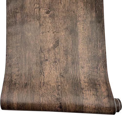 Miniatura 5 de Yifely Papel de estantería de grano de madera marrón retro, autoadhesivo, PVC, revestimiento de cajón, puerta, mesa, adhesivo de 17.7 pulgadas por