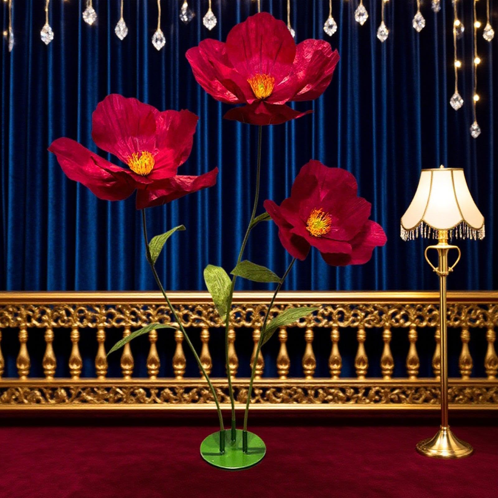 TISHITA Riesenblume Als Schaufensterdekoration Bühnenblume Fotorequisite Standblume Aus Faserpapier Und Eisen mit Stiel für Events Fotostudios Und Heimdekora, Weinrot