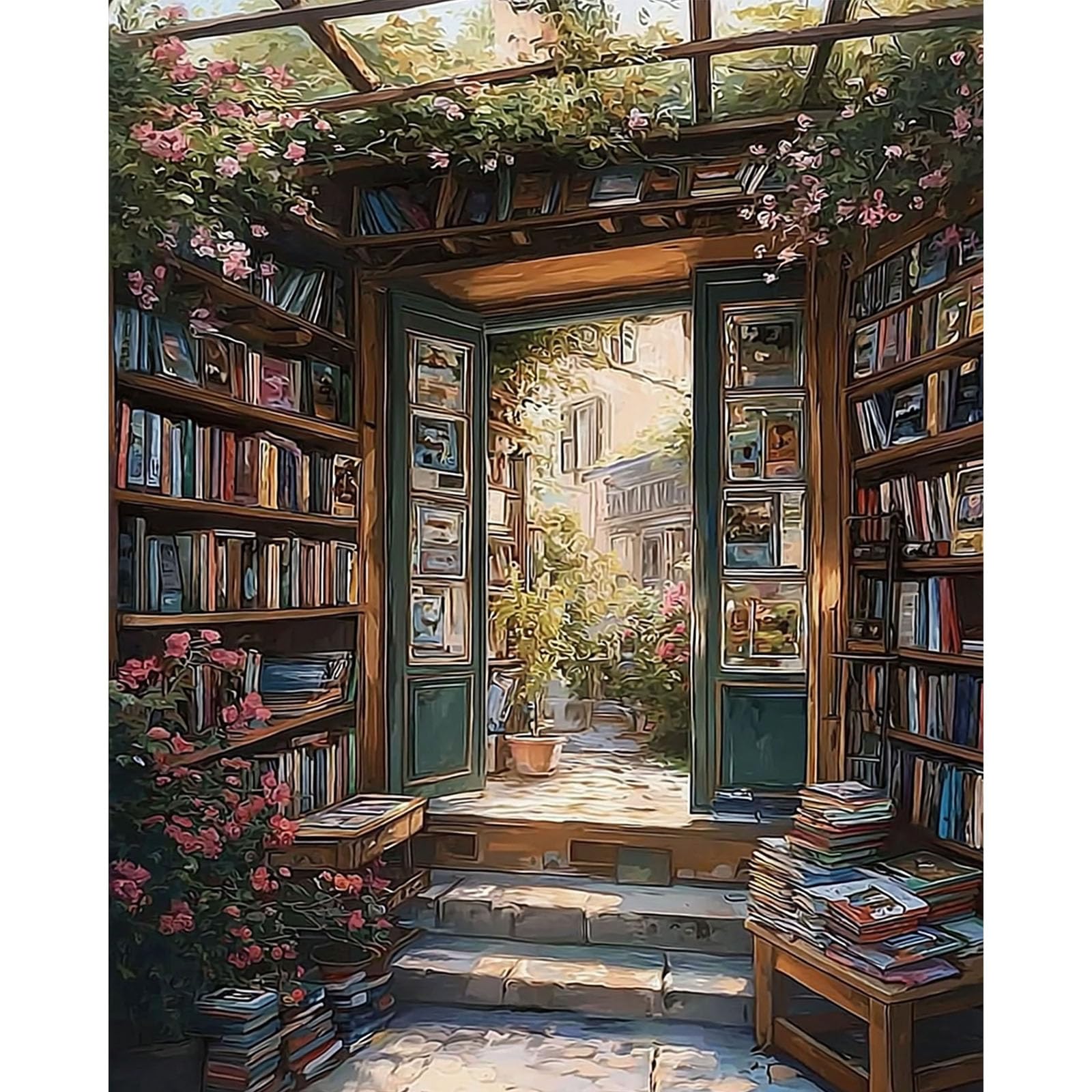 Gemartmall Buchhandlung Malen Nach Zahlen Erwachsene - Bücherregal Malen Nach Zahlen Erwachsene Leinwand zur Geschenk und Wohndeko 40x50 cm