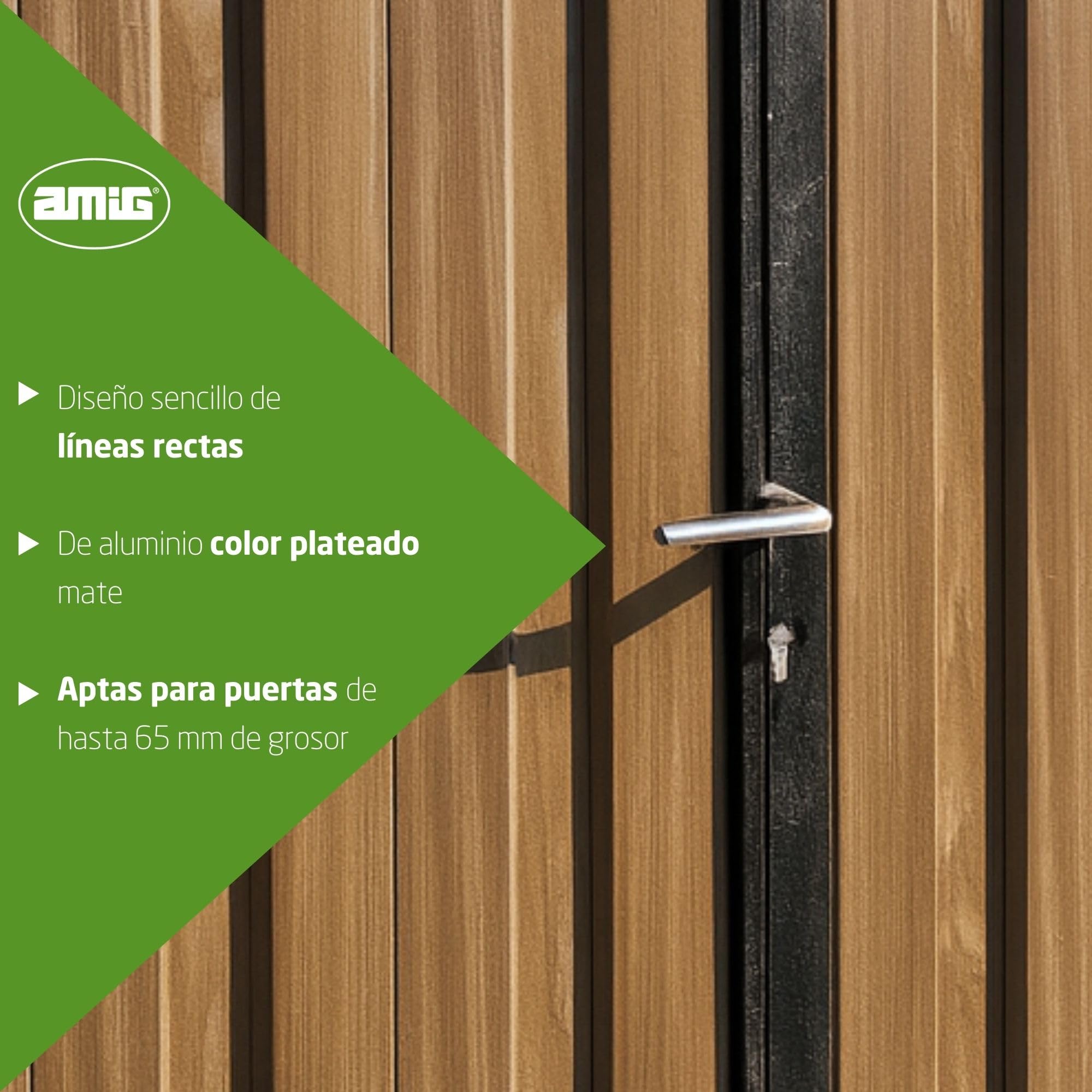 Amig - Set de 6 Juegos de Manillas sin roseta Plateado mate de Aluminio - 130 x 61 mm - Mod. 2113 - Cuadradillo 8 mm - Para puertas de 35 a 65 mm