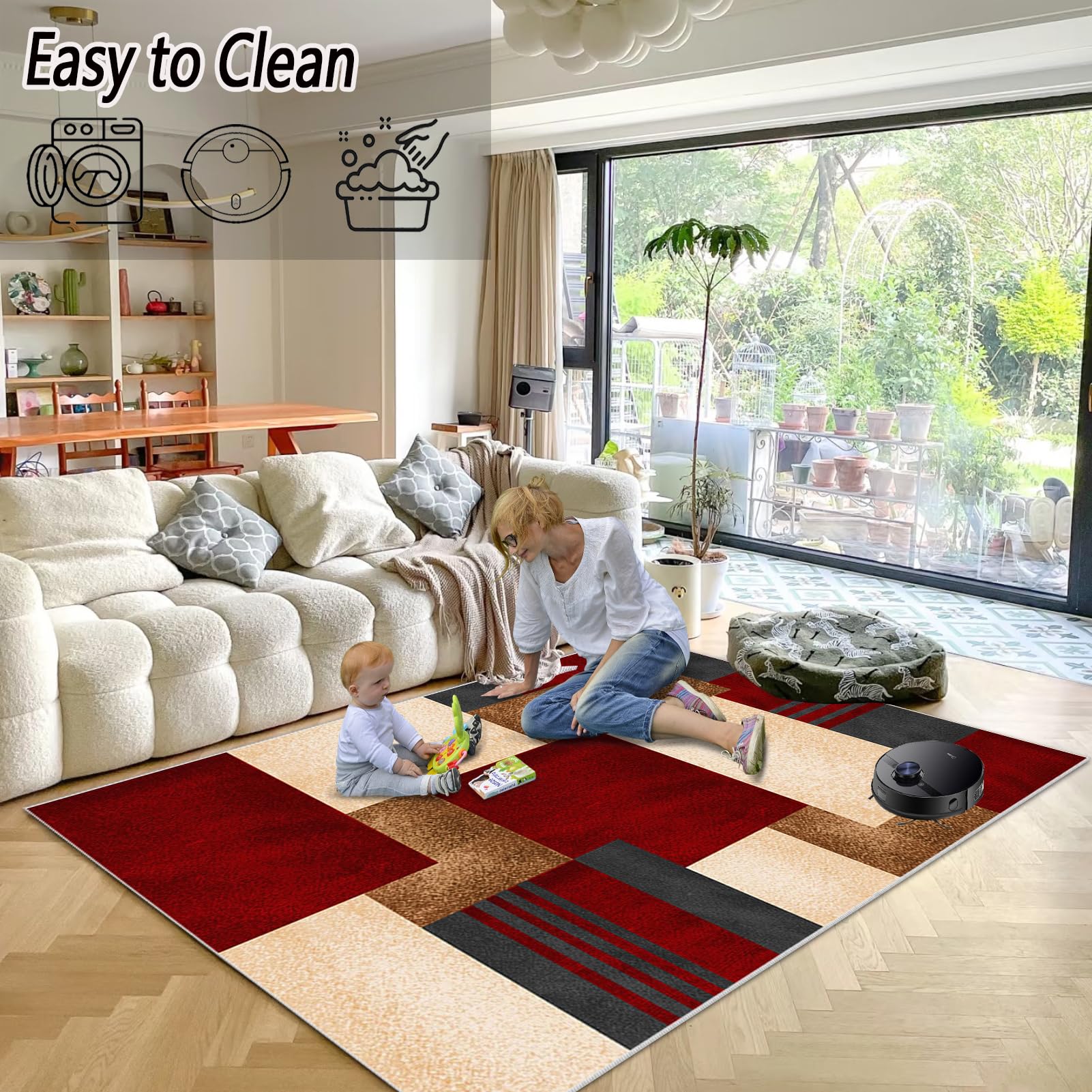 Läufer Teppich für Flur Lang rutschfest Küchenläufer Teppich Läufer für Küche Waschbar Teppichläufer Flur 100 x 250 cm Teppich Innen Küchenteppich für Eingang Schlafzimmer Rot