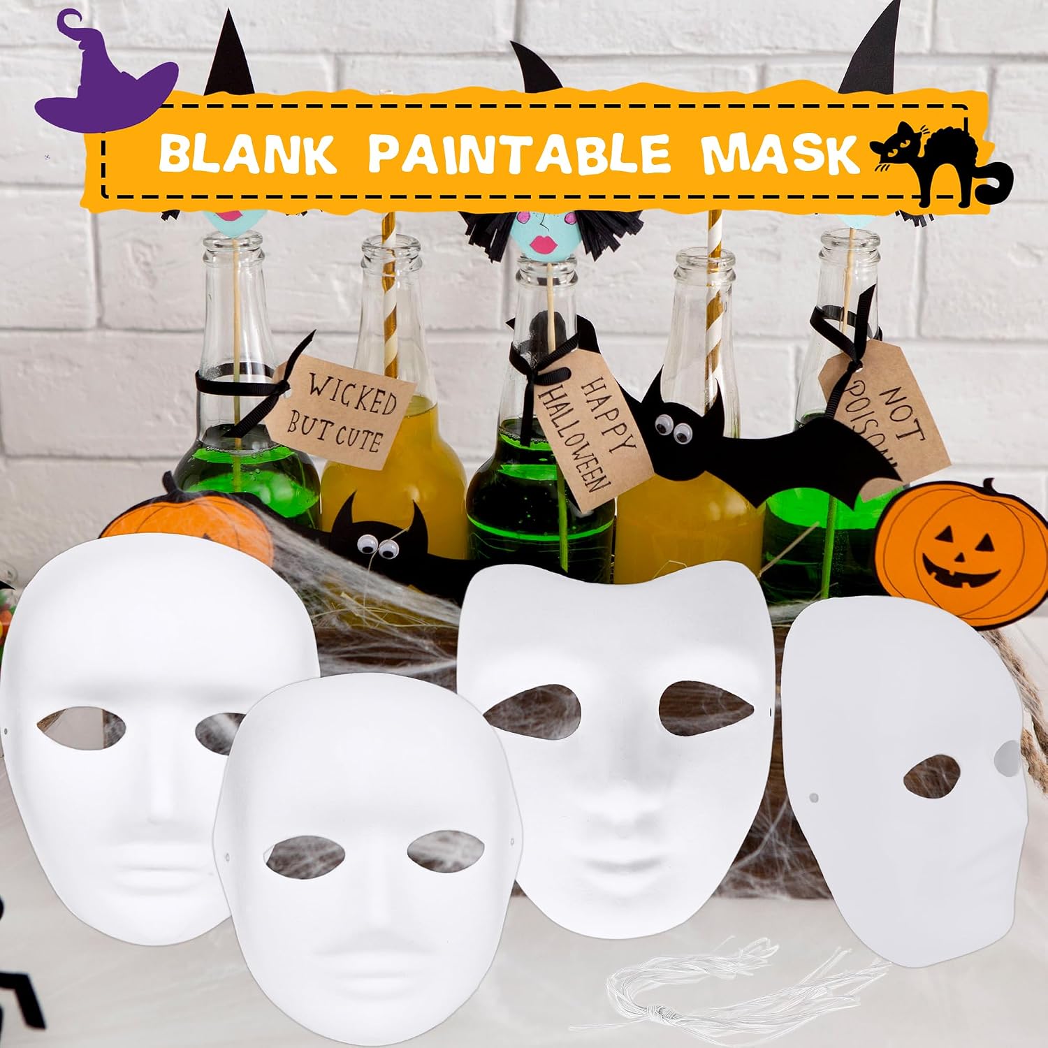 60 Pcs Paper Mache Mask Paintable White Masks DIY Paper Mache Masks for Halloween Artistic Theater Cosplay Art Class Party Decorations, 3 Sizes