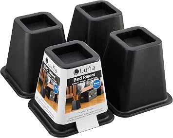 Lufia Bed Furniture Risers Heavy Duty, Stackable Bed Lifts Risers for Sofa, Table, Couch, Chair or Desk, Set of 4 Bed Lifts Black, 6 inch