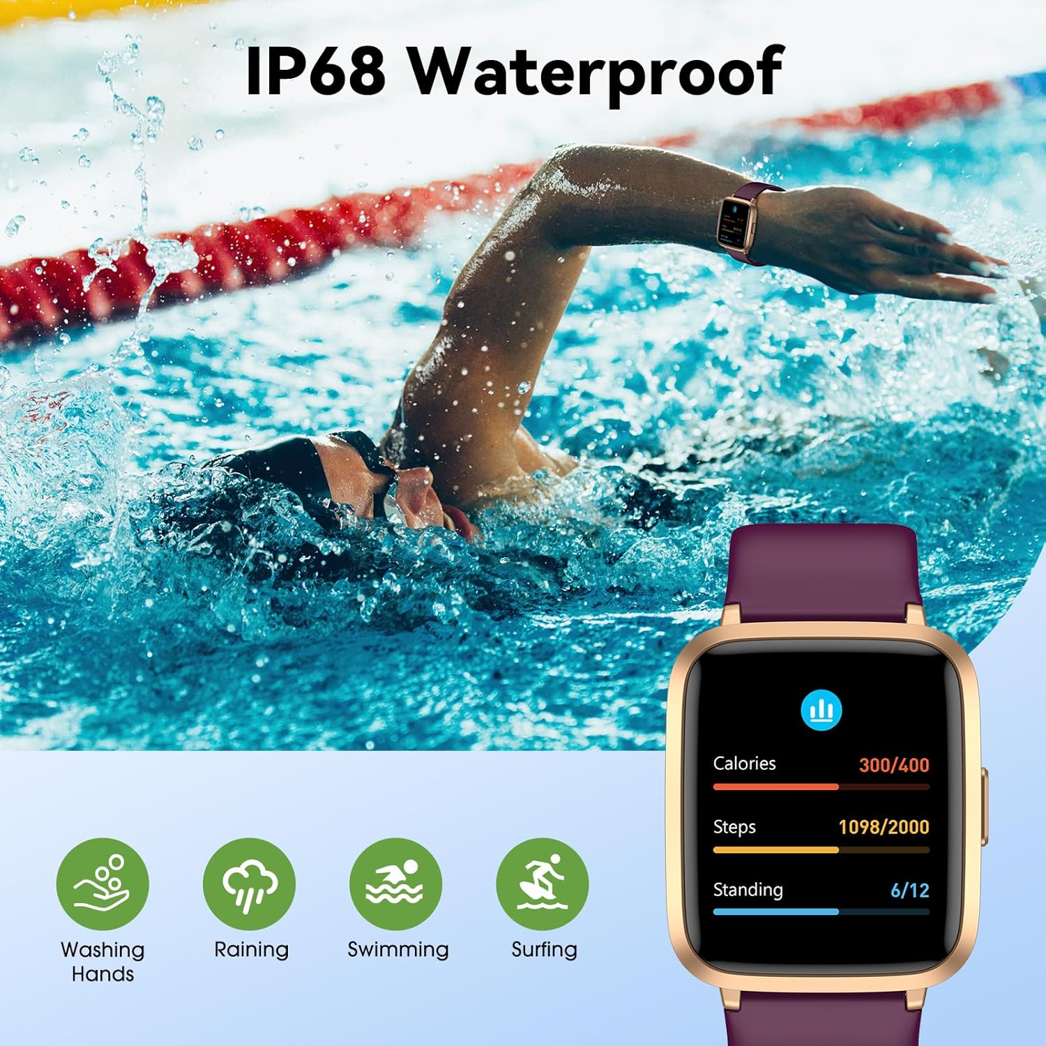 Fitness Tracker Watch with Heart Rate Monitor, Activity Tracker with Pedometer, Sleep Monitor, Calories & Step Counter, IP68 Waterproof Smart Watches for Women Men Fitness Watch for Sports - Image 3