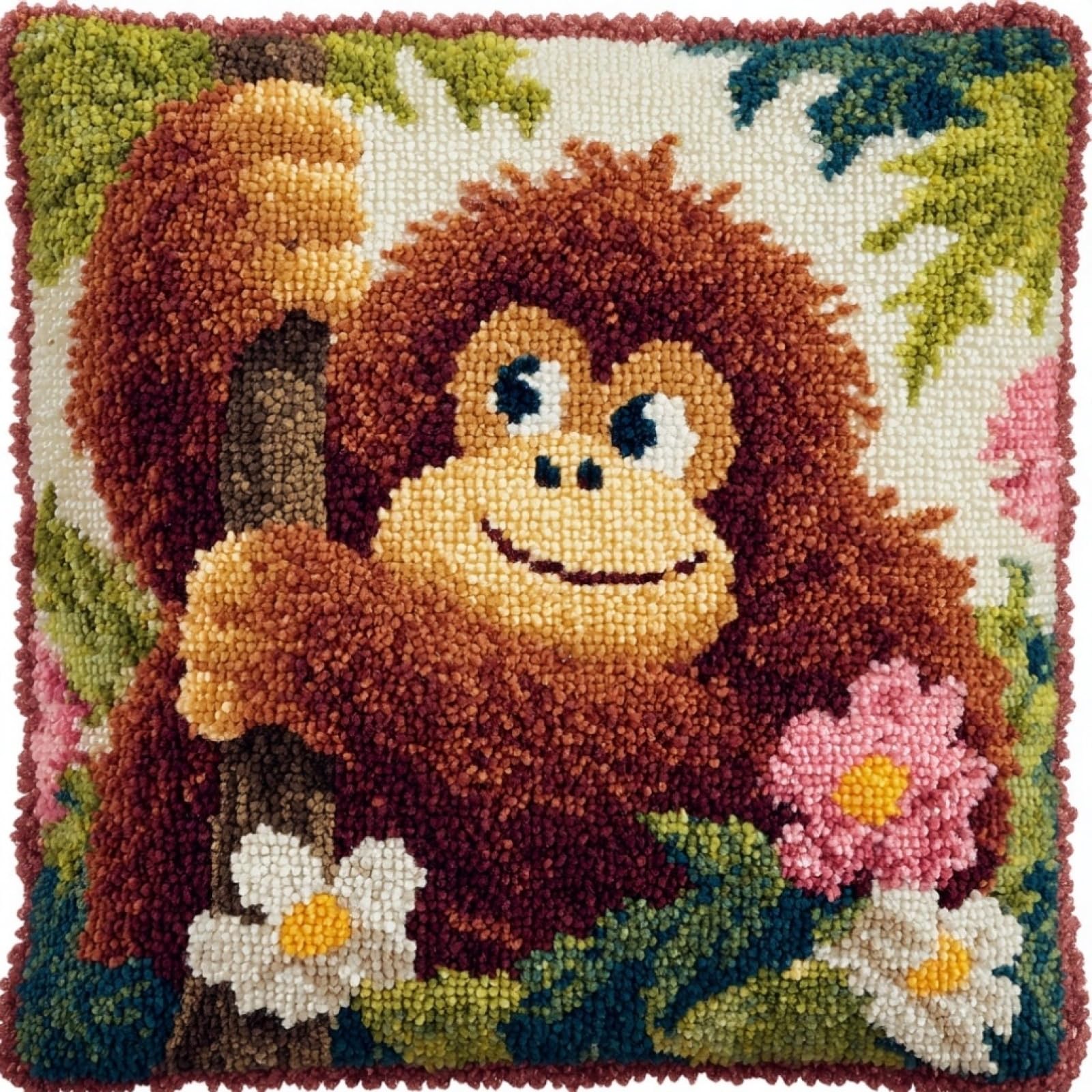 AxiangziK Latch Hook Cushion Kits,Orangutans and Flowers