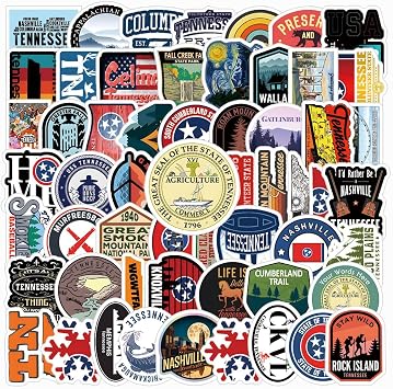 62Pcs Tennessee Sticker Kawaii Travel Waterproof Pack | Vsco City Cool Deacls Graffiti Stickers Vinyl for Water Bottle Skateboard Luggage Laptop Computer Phone