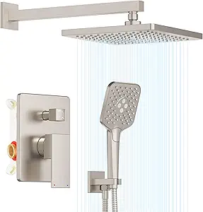 Gabrylly Shower System, Wall Mounted Shower Faucets Sets Complete for Bathroom with High Pressure 10" Rain Shower head and 3-Setting Handheld Shower Head Set, 2 Way Shower Valve Kit, Brushed Nickel