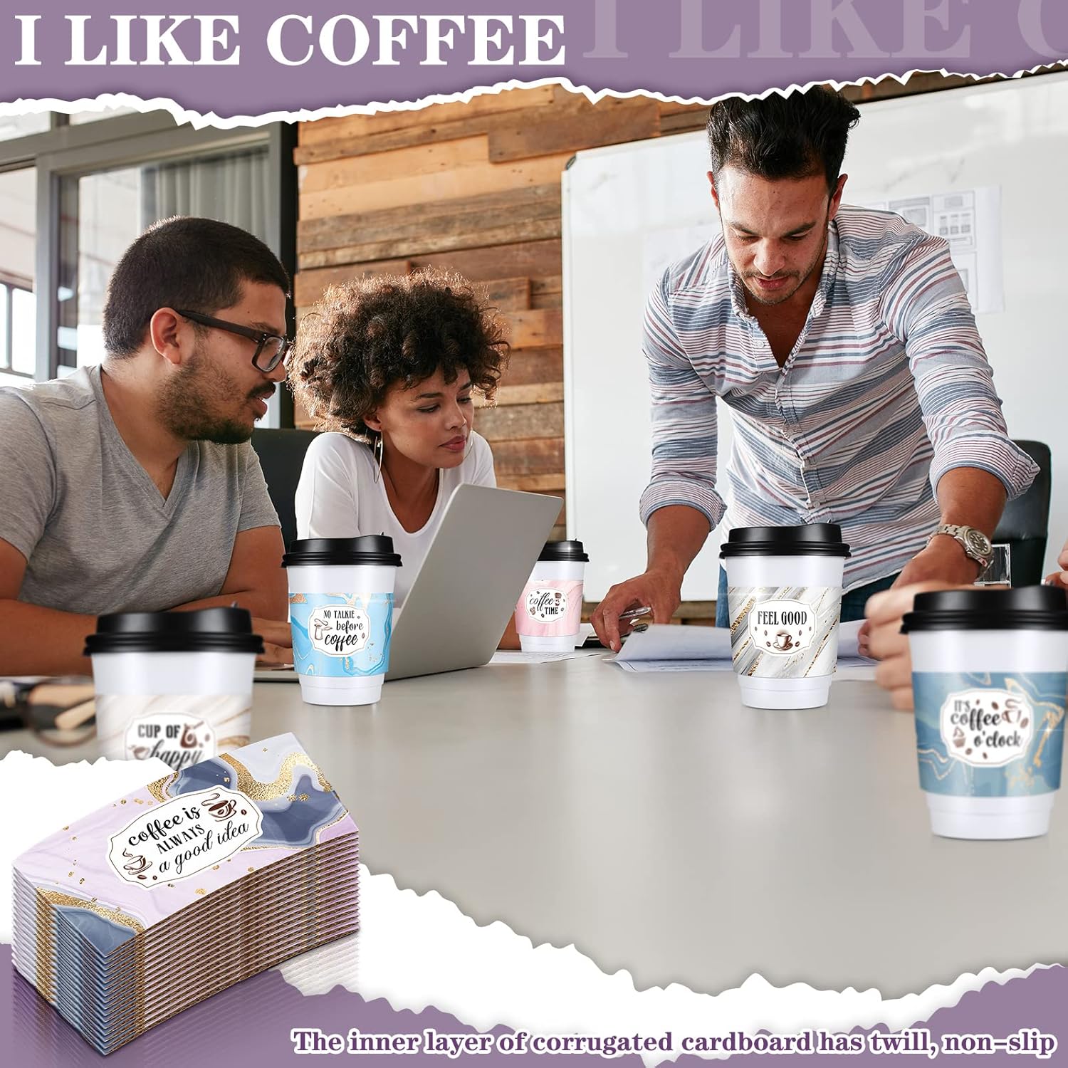 Eaasty 500 Pcs Coffee Sleeves Disposable Paper Coffee Cup Sleeves for 12 and 16 oz Corrugated Cup Paper Jacket Hot Chocolate Cocoa Tea or Cold Beverages(Marble Style) - Image 7