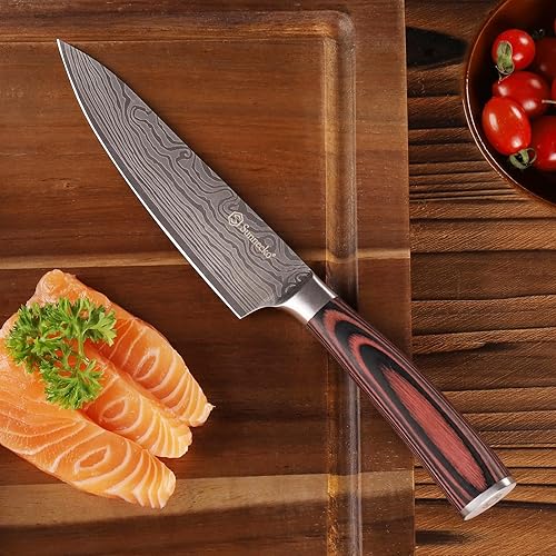 Miniatura 4 de Sunnecko Cuchillo de chef pequeño de 5.5 pulgadas, cuchillo profesional de acero inoxidable de alto carbono para cortar carne, verduras y frutas