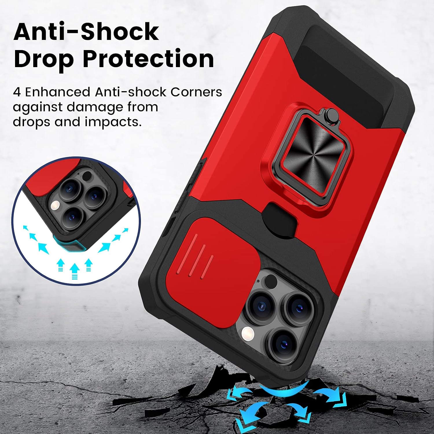 Caka Wallet Case Designed for iPhone 13 Pro Max Case with Slide Camera Cover Kickstand Card Holder Slot, Heavy Duty Protective Phone Case with Magnetic Ring Stand for iPhone 13 Pro Max 6.7 inch (Red)
