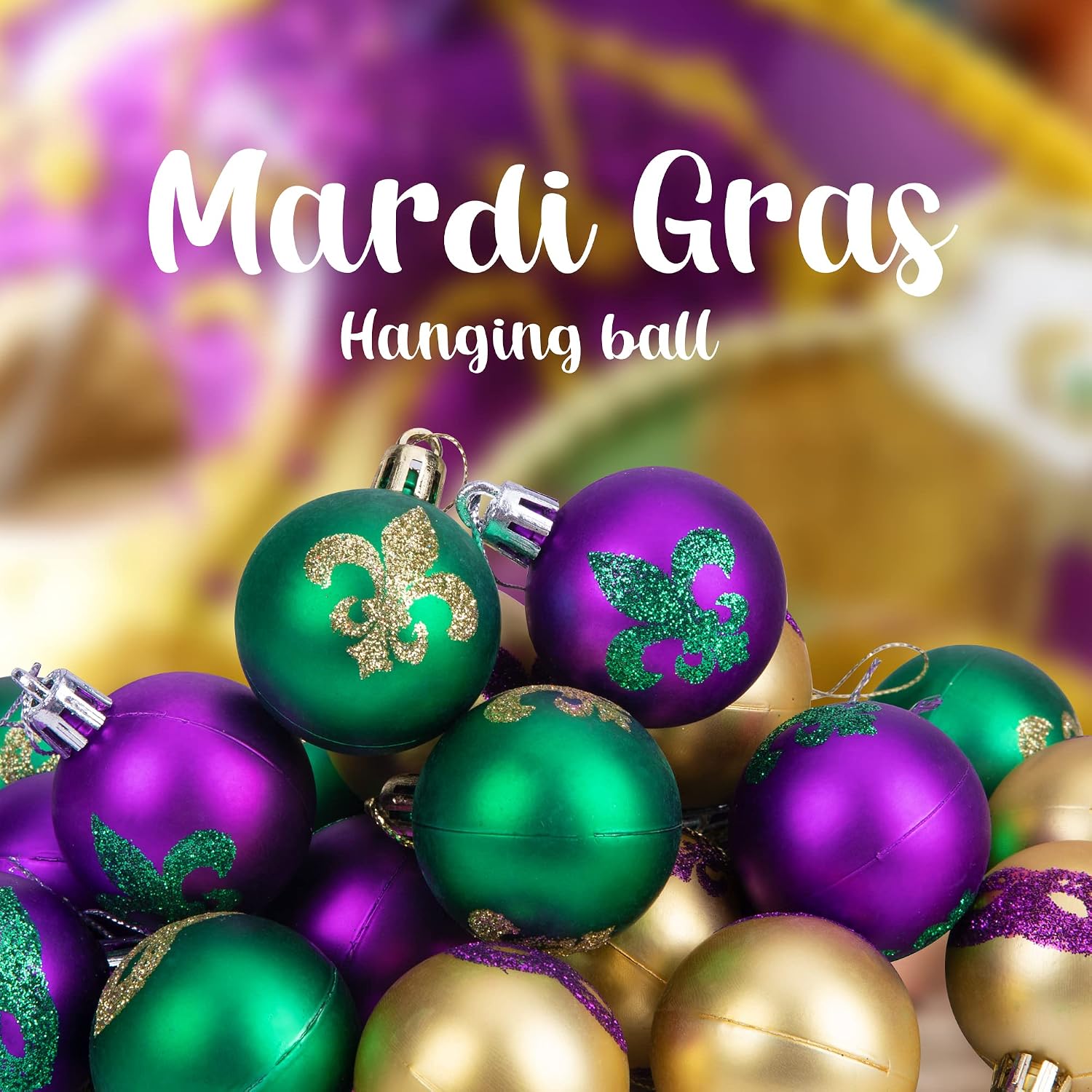 24 Pcs Mardi Gras Hanging Ball Ornaments-1.57 Inch Ball Tree Ornaments