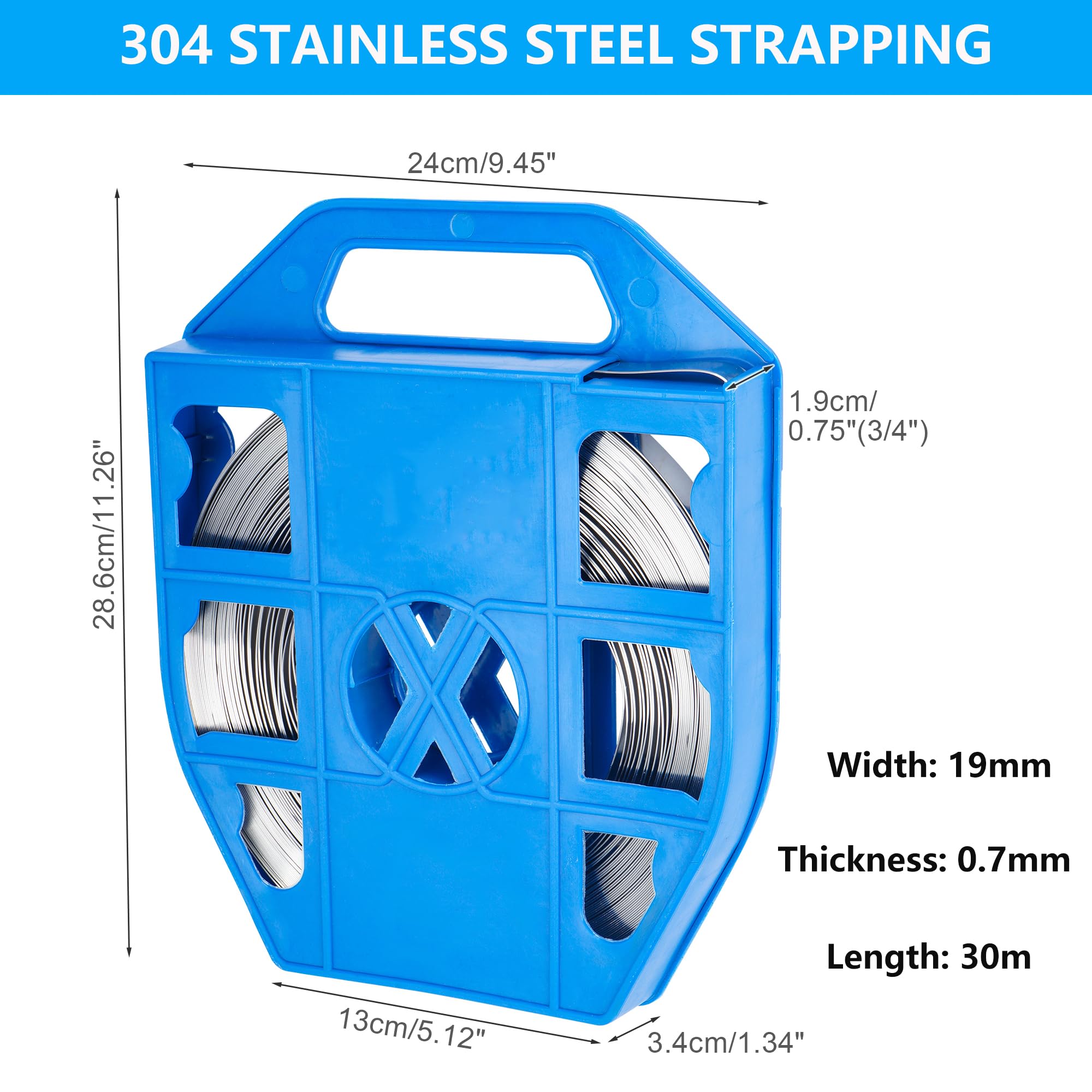 tonchean 304 Stainless Steel Strapping Banding Coil 30m/100ft, Metal Strapping Tool Banding Roll 19x0.7mm - Image 2