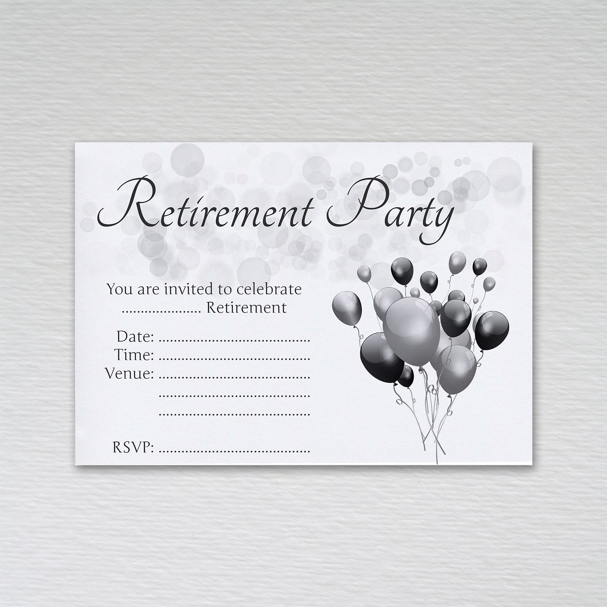10-100 Pack of Retirement Party Invitations: Leaving Invites (Pack of 50 Black & Silver Without Envelopes)