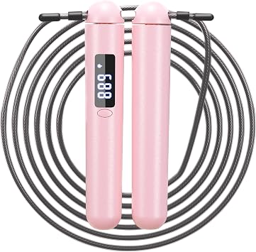 ACHDOFITS Jump Rope with Smart Counter for Adults | Tangle-free Steel Core, 170g. Fits 5-65". 4 Modes Beginner-HIIT. Rechargeable. For Women & Men. Tracks Calories & Jumps.