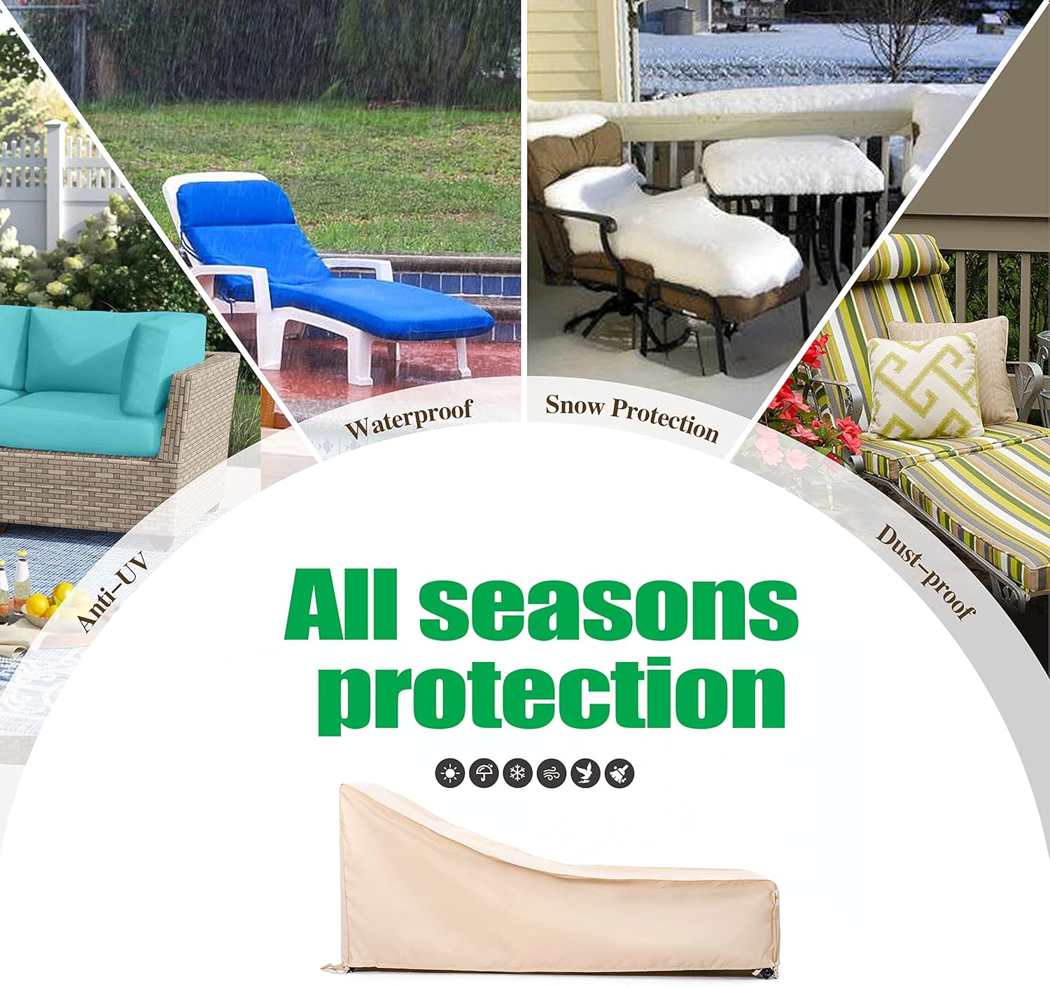 F&J Outdoors Waterproof UV Resistant Heavy Duty Patio Chaise Lounge Chair Cover, 2Pack, 84"Lx32"Wx34"H, Beige - Image 8