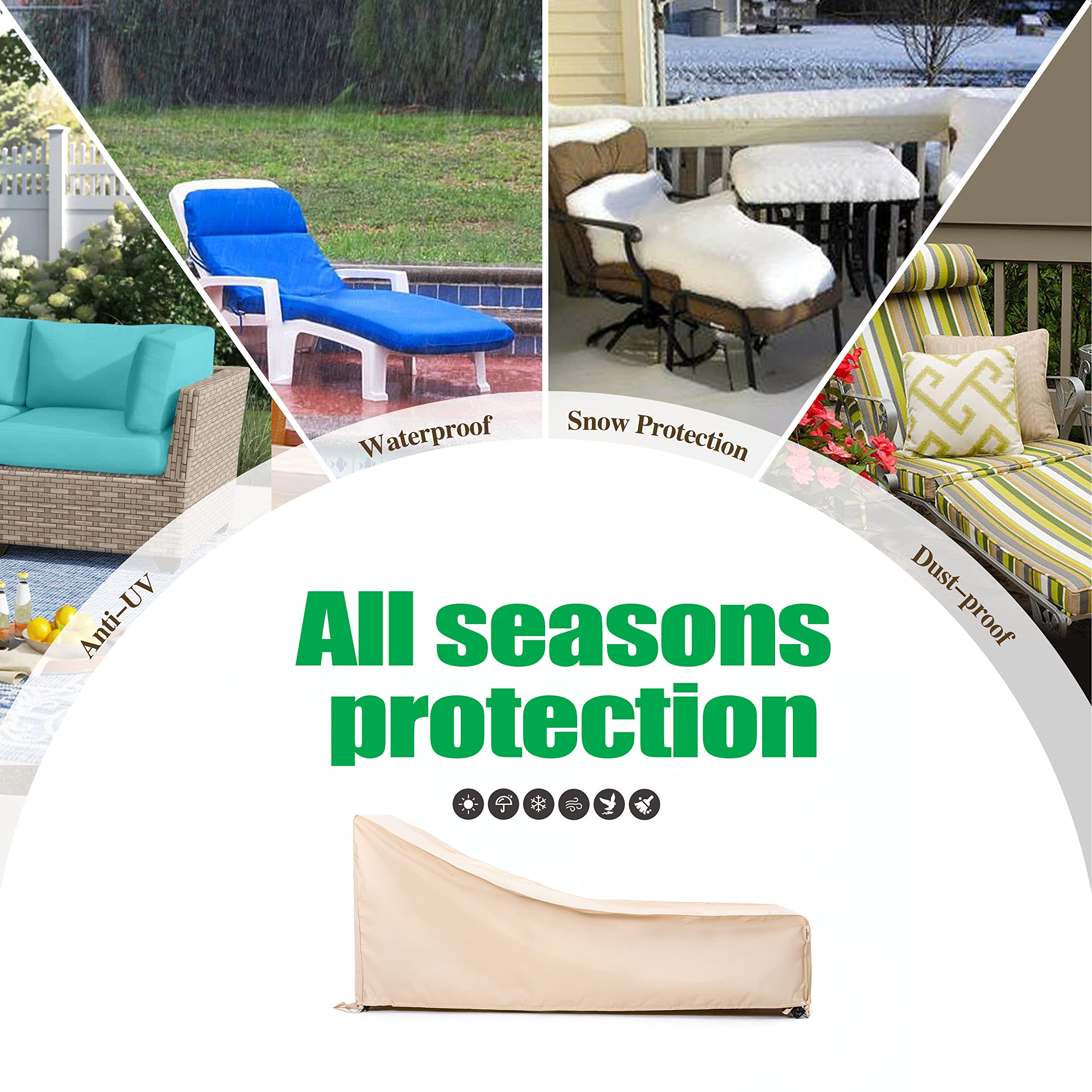 F&J Outdoors Garten Liegestuhl Schutzhülle Wasserdichte Abdeckung für Balkon und Gartenmöbel wetterbeständig robust & langlebig, ideal für Winterlagerung 201 × 76 × 36/76 cm 2 Stück