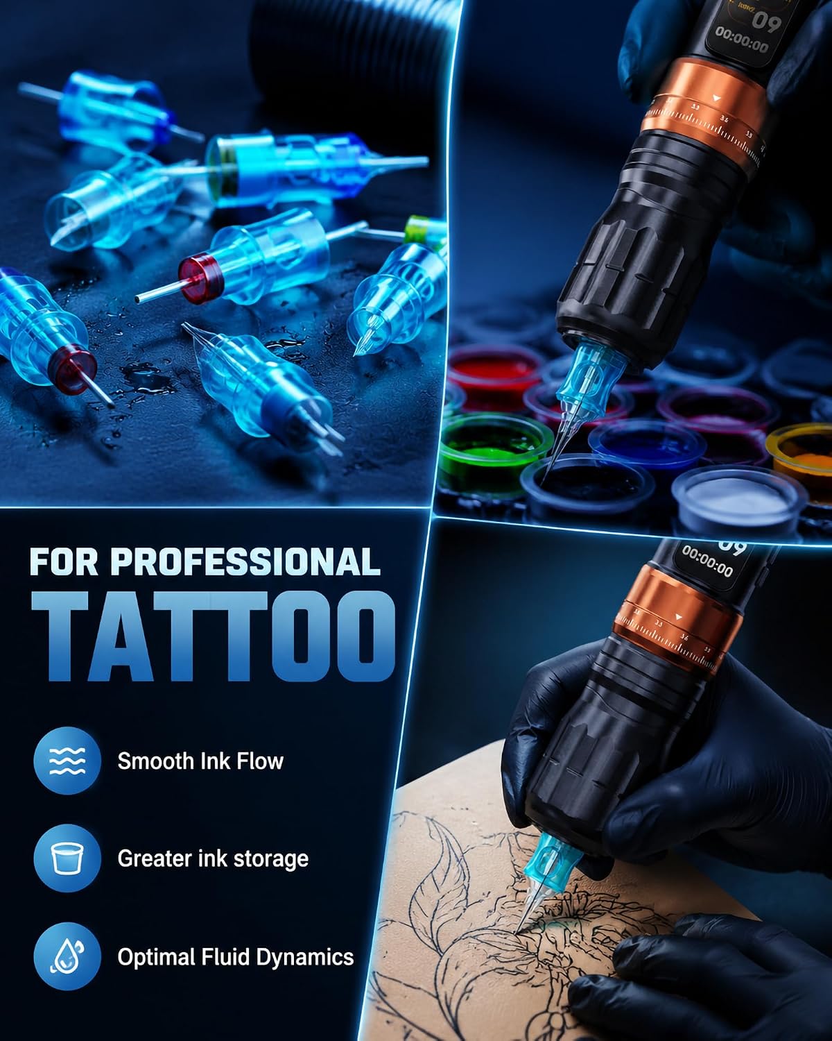 Tattoo Cartridge Needles 50pcs Assorted Mixed Size #12 Round Liner Shader Magnum-3RL 5RL 7RL 9RL 7RS 9RS 7RM 9RM 15RM 21M1 with Membrane Disposable Tattoo Needles for Tattoo Pen,Universal Fit