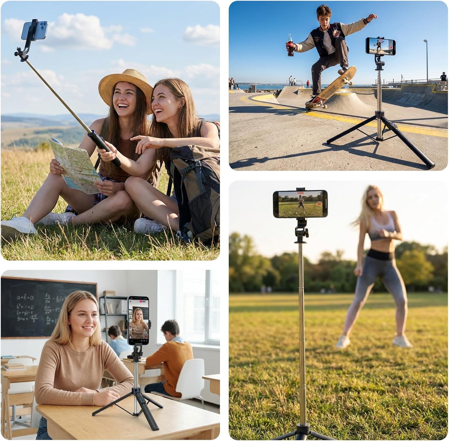 70” Phone Tripod & Selfie Stick with Light, Metal Tripod Holder with Wireless Remote,Portable Travel Selfie Stick Tripod for iPhone/Android and Gopro