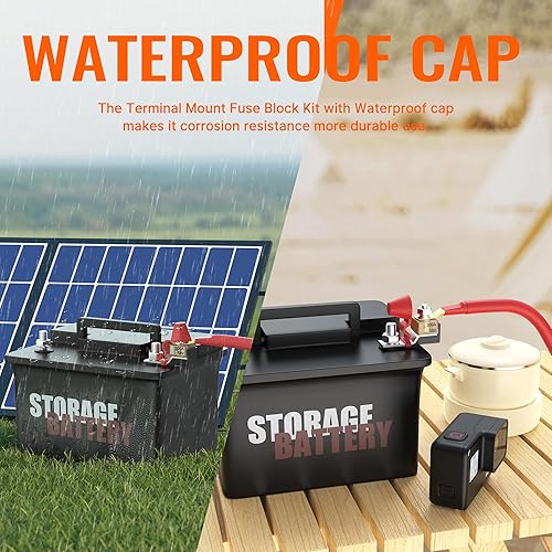 Miniatura 4 de Joinfworld MRBF - Bloque de fusibles de terminales de 300 A 58 V CC, kit de fusibles de terminales de batería con perno de 5/16 pulgadas, fusible
