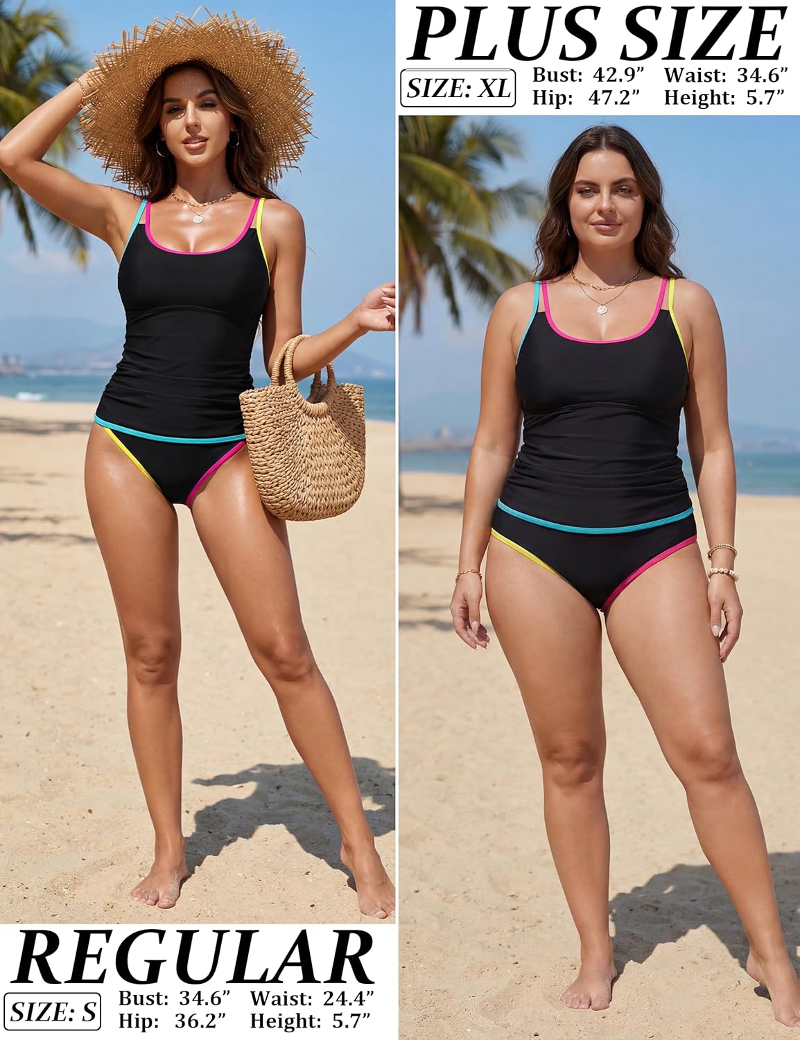 Blooming Jelly Womens Two Piece Tankini Swimsuits Modest Tummy Control Swim Suits 2026 Neon Full Coverage Bathing Suit
