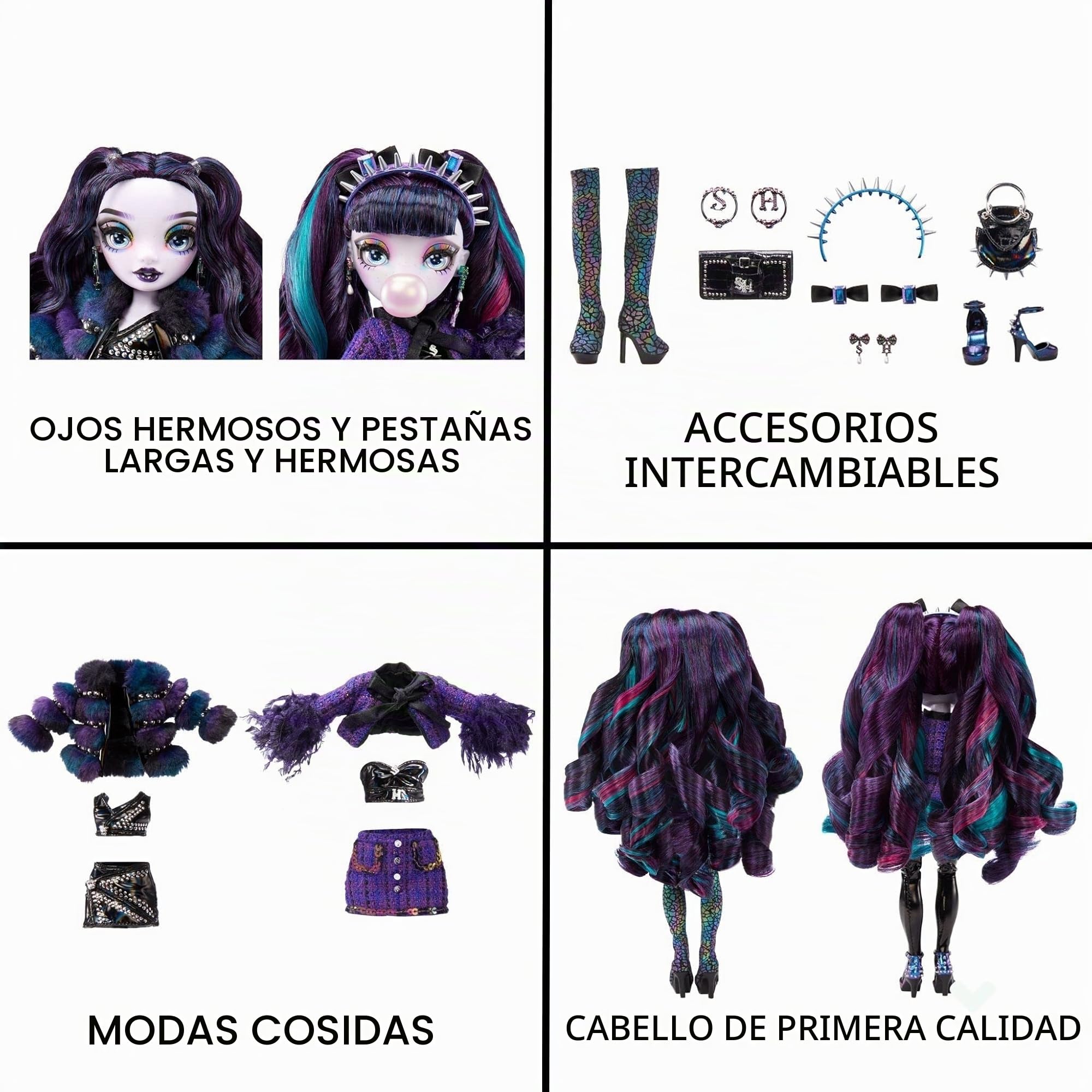 RAINBOW HIGH Edición Especial Gemelas - Pack de 2 Muñecas de Moda: Naomi & Veronica Storm - Incluye Vestidos morados y Negros con Accesorios - para niñas y niños de 6 a 12 años - para coleccionar