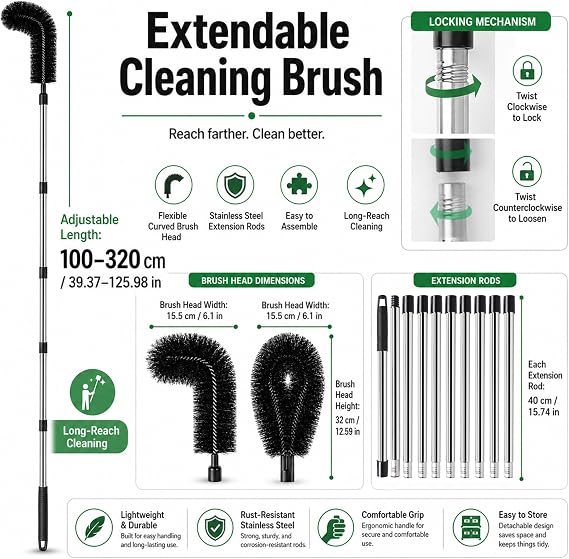 10.5FT Gutter Cleaner Kit, Flexible Brush Head, Extendable Pole Tool