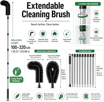 10.5FT Gutter Cleaner Kit, Flexible Brush Head, Extendable Pole Tool