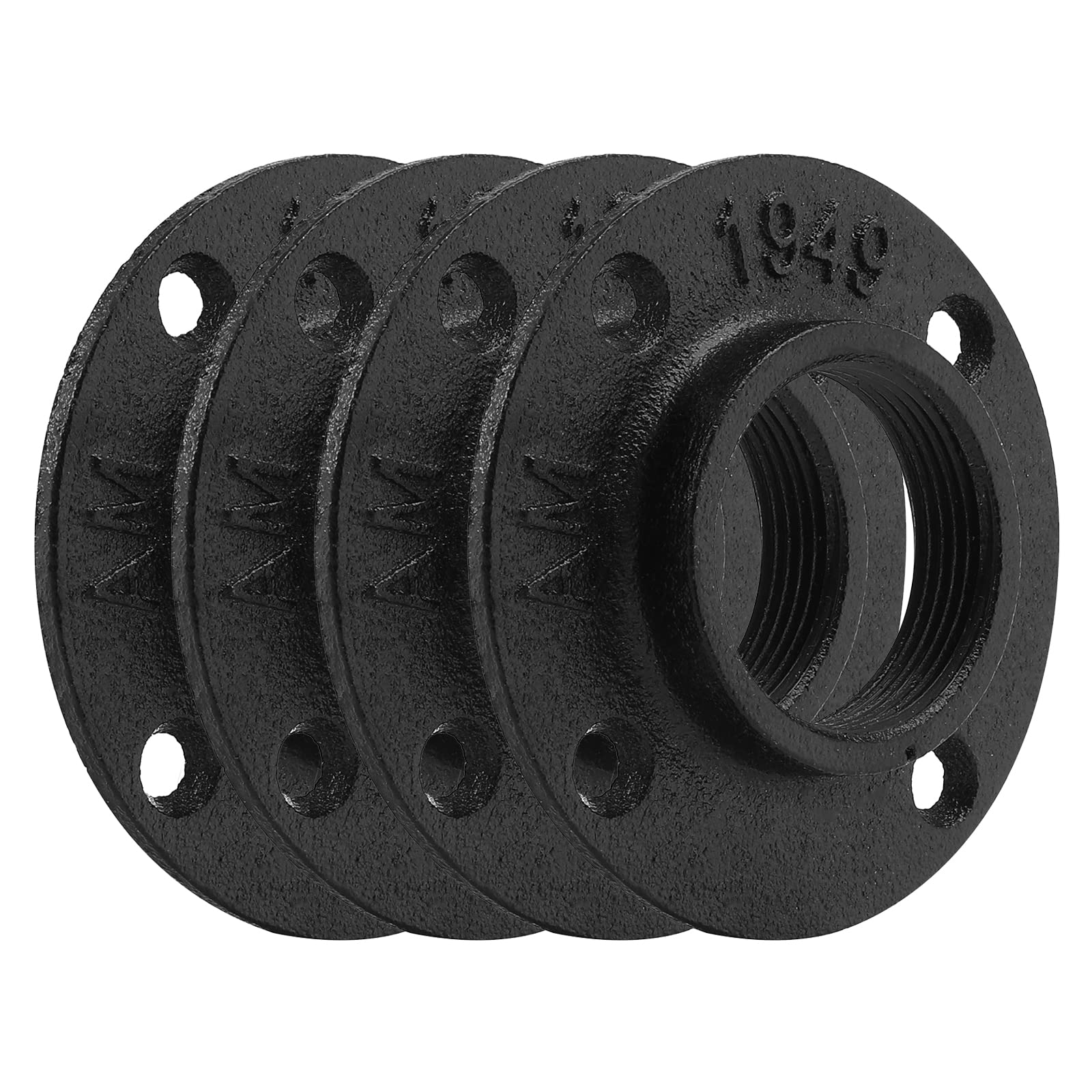 Black Painted Floor Flange, Home TZH 4 Pack Malleable iron Pipe Flange for Industrial vintage style, Flanges with Threaded Hole for DIY Project/Furniture/Shelving Decoration (4, 2 Inch)