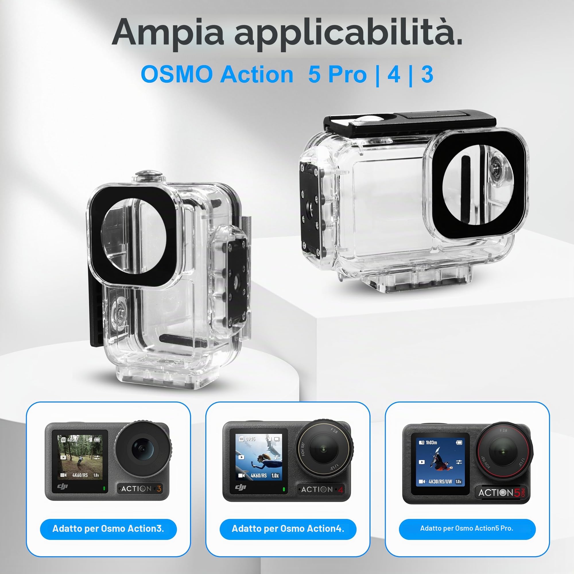FitStill Custodia impermeabile subacquea da 60 m, con interfaccia magnetica a sgancio rapido, compatibile con DJI Osmo Action 5 Pro, 4, 3, monopiede con impugnatura galleggiante, kit di