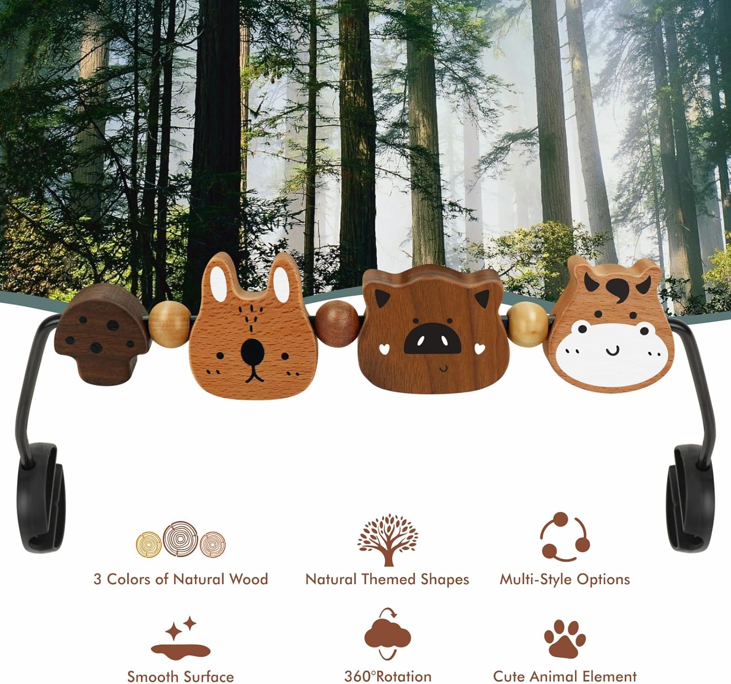 iGRATENS Baby Bjorn Bouncer Toy Bar - Toy Bar for Baby Bouncer Soft & Bliss, Easy to Attach and Remove, 360°Rotating Natural Wooden Toys, Exciting Design for Curious Babies, Farm Animals