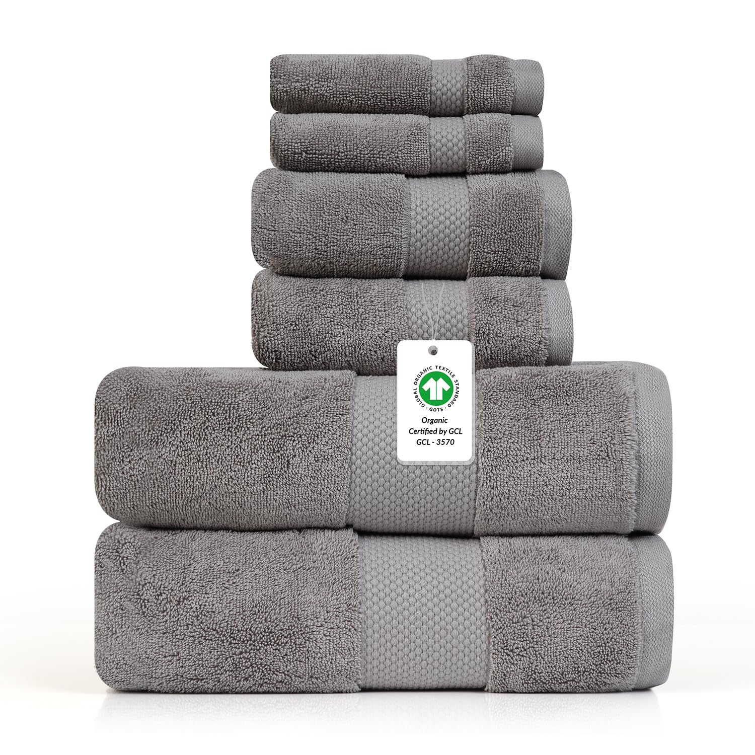 Farm to Home 100% Organic Bath Towel Set of 6 – GOTS & Oeko-TEX Certified Organic Cotton, Soft, Ultra Absorbent, Quick Dry - Includes 2 Bath Towels, 2