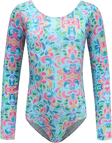 ABOCIW Leotardo de gimnasia para niñas manga larga brillante atlético ballet baile leotardo