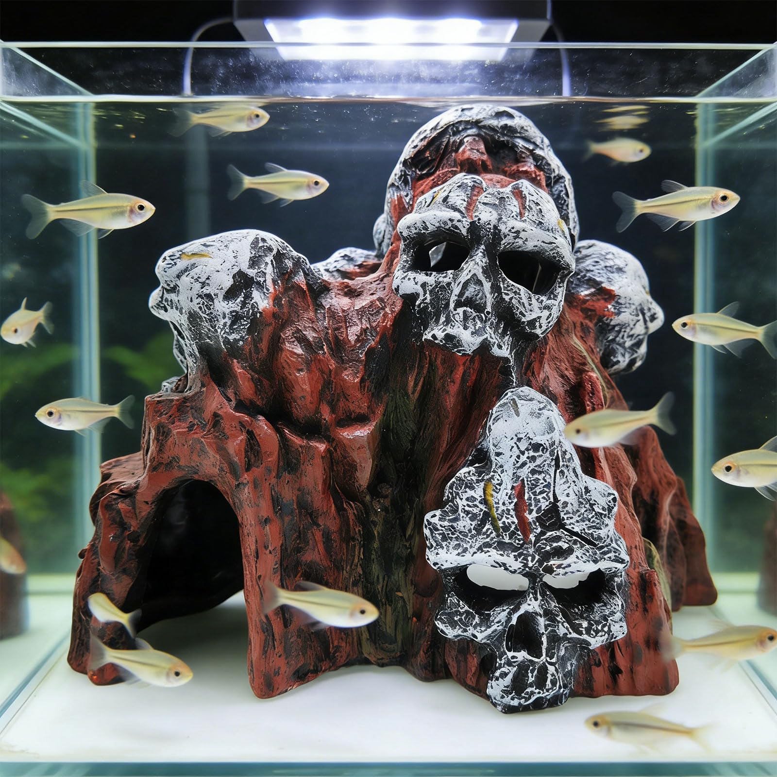 Resine delle caverne del teschio Ornamenti per acquari Squisiti Acquari a tema teschio Resine decorative Nascondigli per acqua Ornamenti per acquari delle caverne degli animali domestici