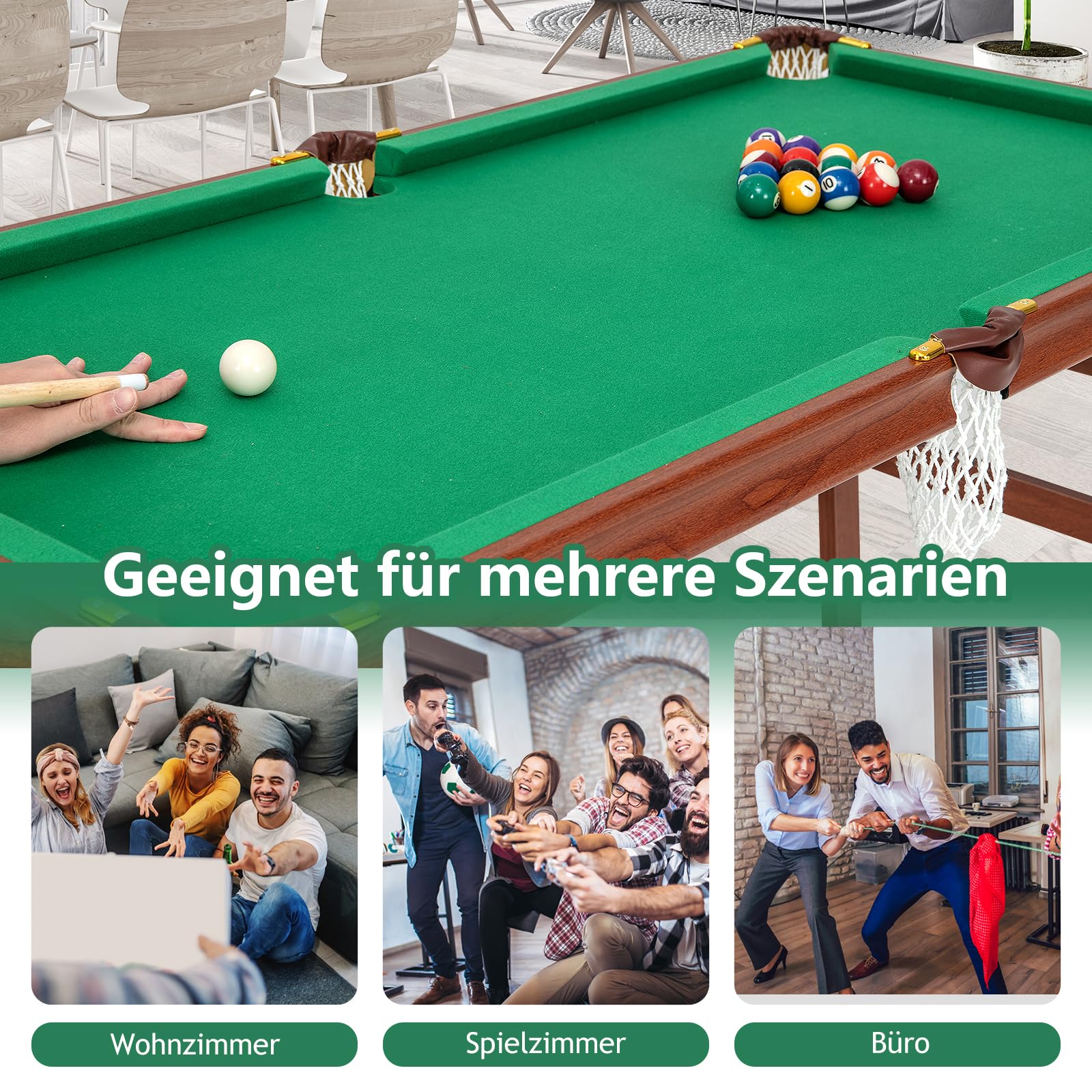 GOPLUS Klappbarer Billardtisch, Tragbarer Billiard Tisch mit 2 Queues, 2 Kreiden, 16 Bällen, Dreieck & Bürste, Freizeit-Pooltisch für Kinder und Erwachsene, 138 x 67 x 79,5 cm