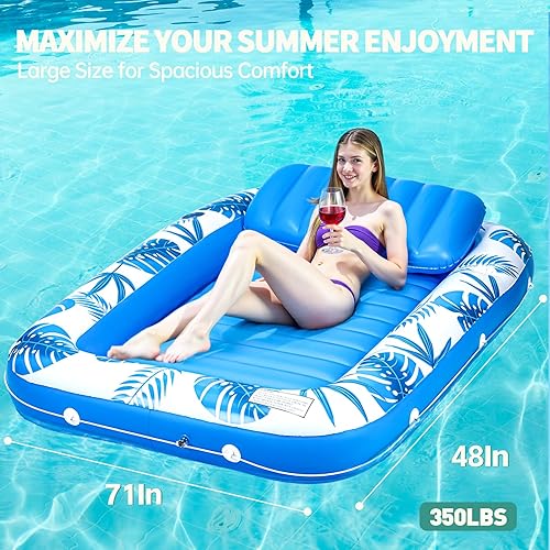 Miniatura 2 de Flotadores inflables para piscina, flotador de piscina de 71 x 48 pulgadas, flotadores grandes para adultos con almohada y soporte para bebidas,