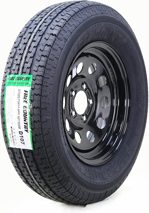 Free Country Trailer Tire Wheel Assembly ST205/75R15 8-Ply D 107M 5 Lug on 4.5" PCD Black Mod Wheel