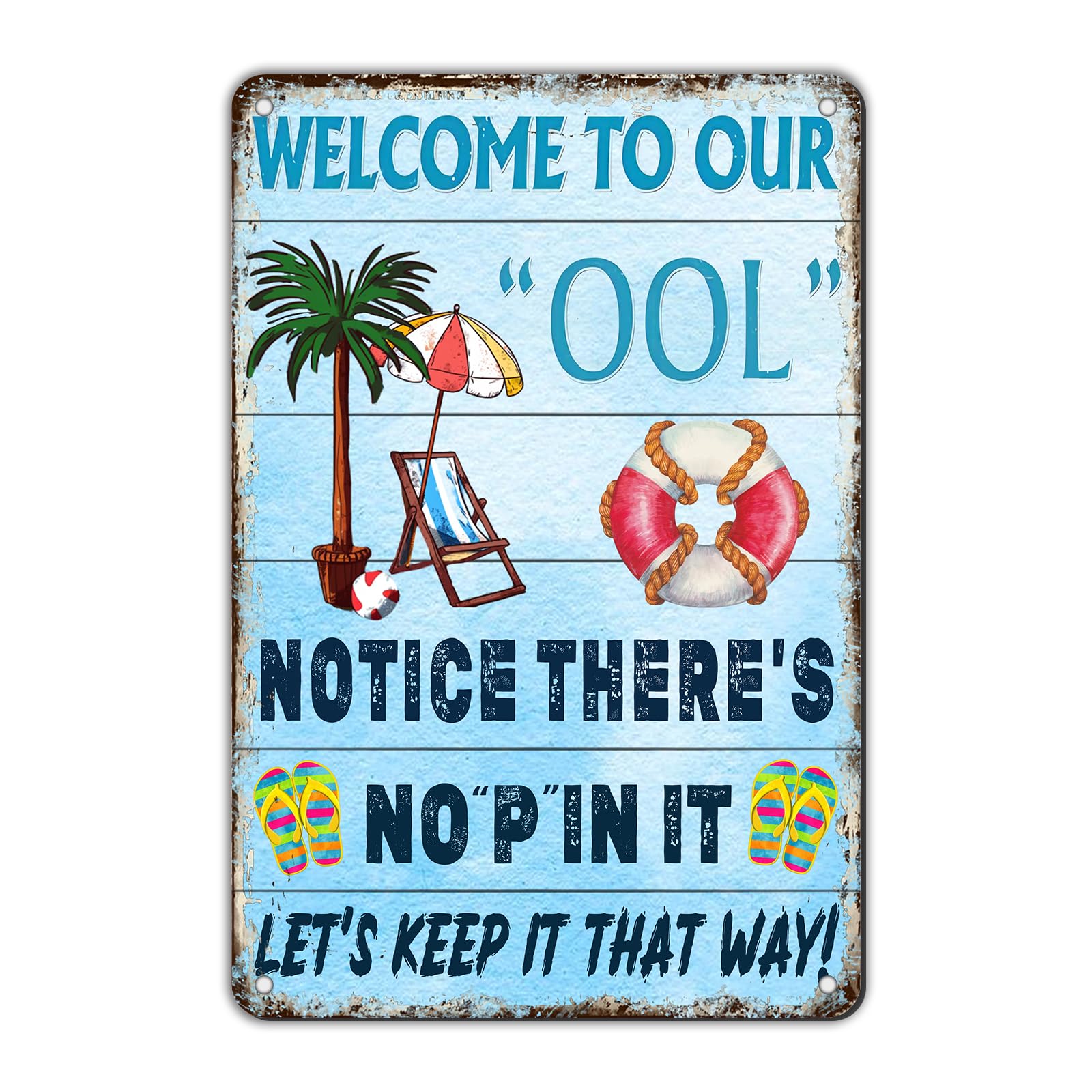 Anceky Tin Sign Welcome To Our Pool Metal Sign Funny Wall Decor for Home Bar Club Outside Man Cave 12×8 Inch
