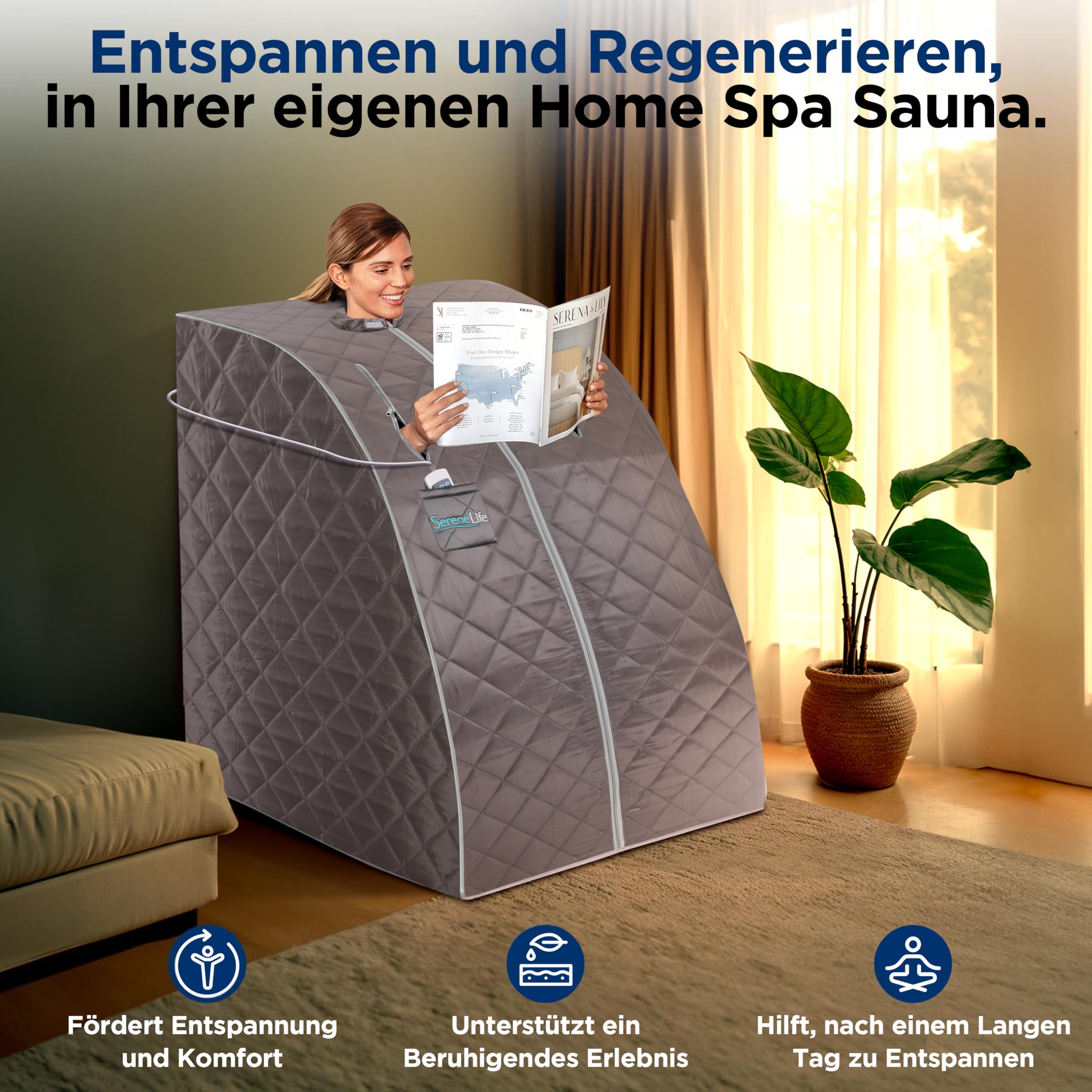 heimsauna zelt SereneLife Dampfsauna Grau 70 x 80 x 98 cm – Tragbare mit Stuhl und Heizmatte Faltbare Mini Sauna Customize PUKY LR XL BR Media:Max Metal