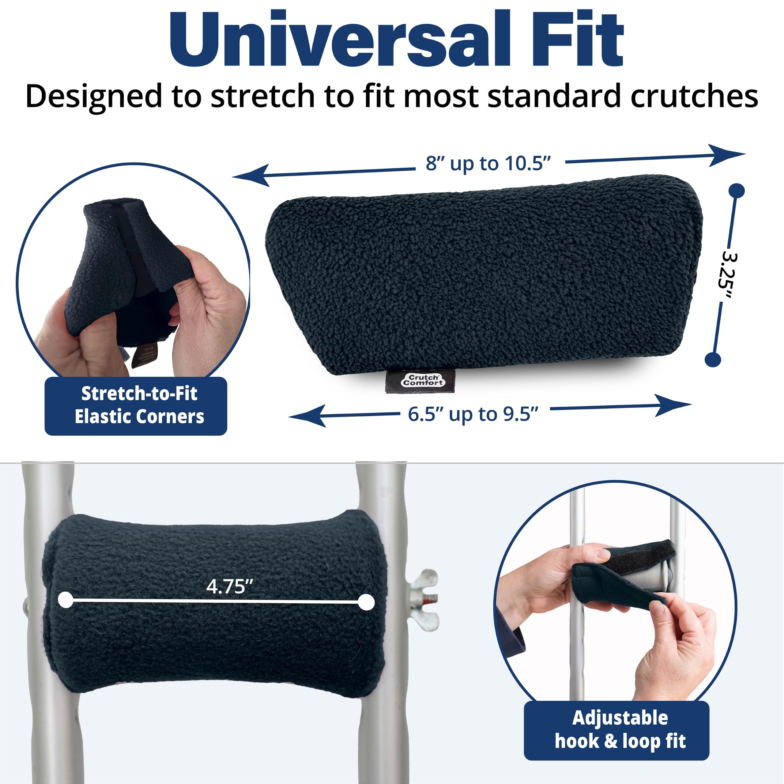 Crutch Comfort Ensemble d'accessoires de béquille en polaire douce et mousse (noir classique)