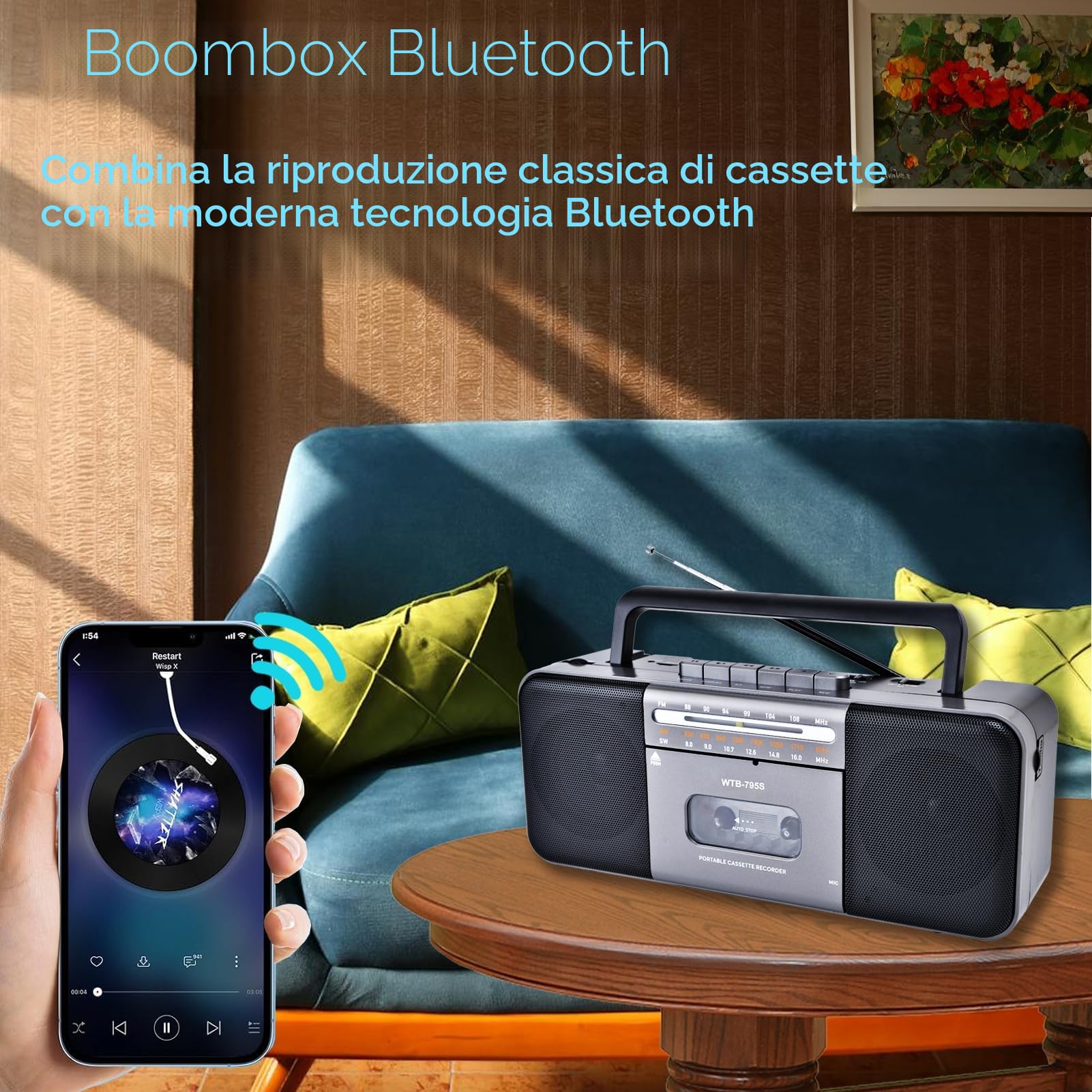 Lettore di cassette AM/FM/SW Bluetooth 10W portatile convertitore MP3 USB