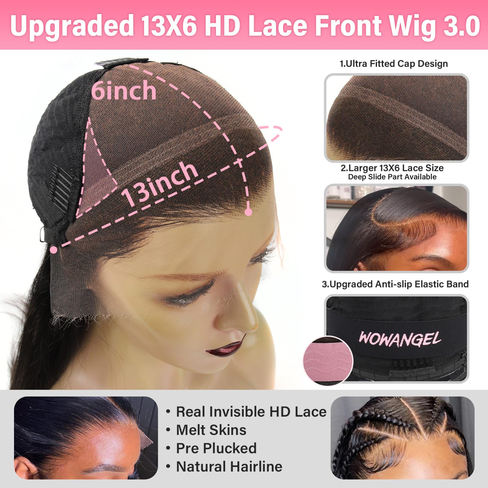 13x6 HD Lace Front Wig Human Hair Pre Plucked 250% Density Unprocessed Chestnut Brown Skinlike Natural Hairline Swiss Lace Wig for Women Straight Hair Heat Resistant Everyday Wear 18 Inch - Image 3