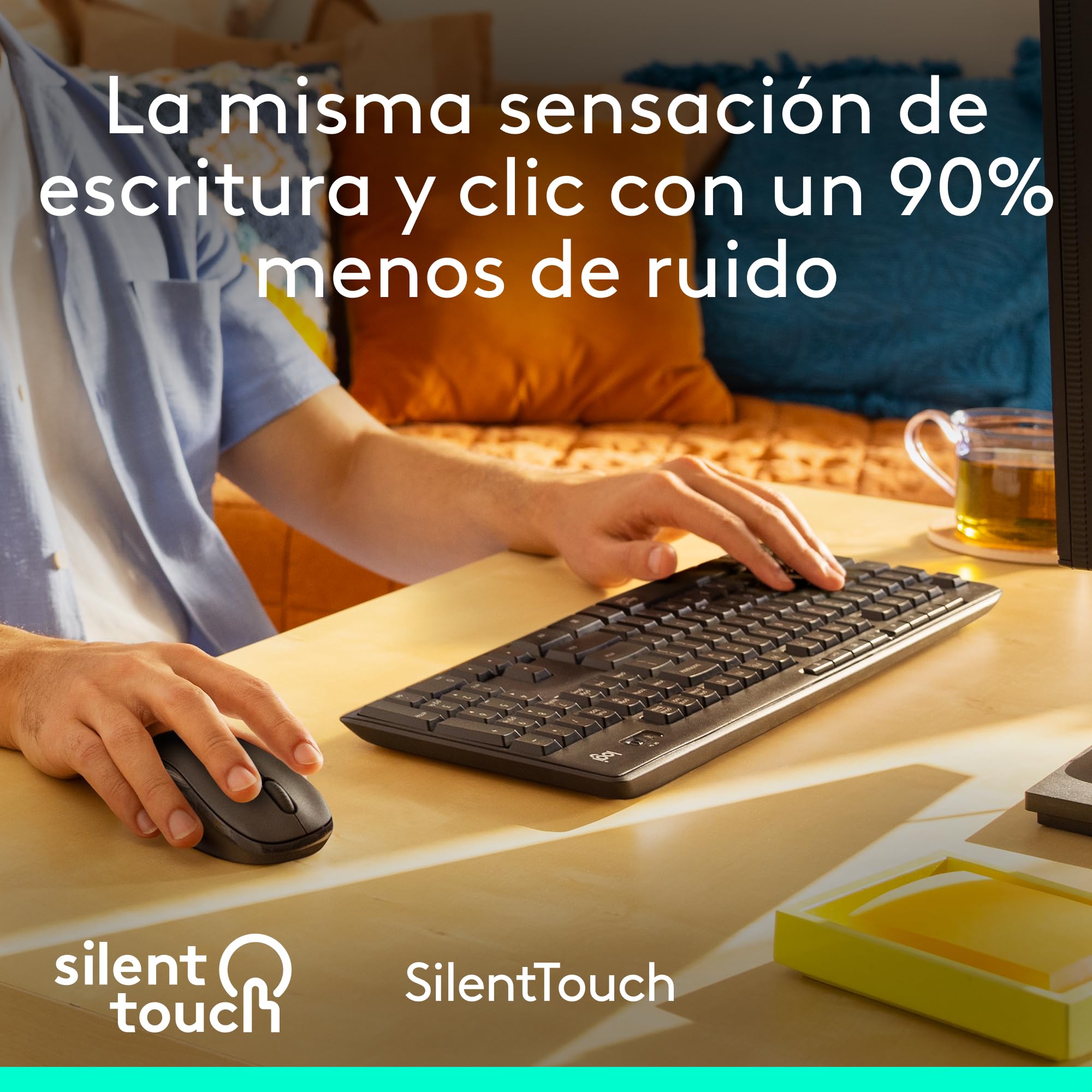 Logitech MK295 Silent Combinación de Teclado y Ratón Inalámbricos con SilentTouch, Seguimiento Óptico, Tecnología Inalámbrica sin Demoras, 90% Menos de Ruido, QWERTY Español, Negro