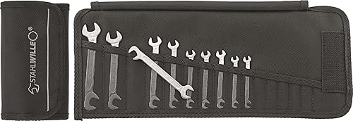 Miniatura 1 de Stahlwille 96400653 Juego de llaves pequeñas de doble extremo abierto ELECTRIC, juego de llaves de 10 piezas en estuche enrollable, posición de