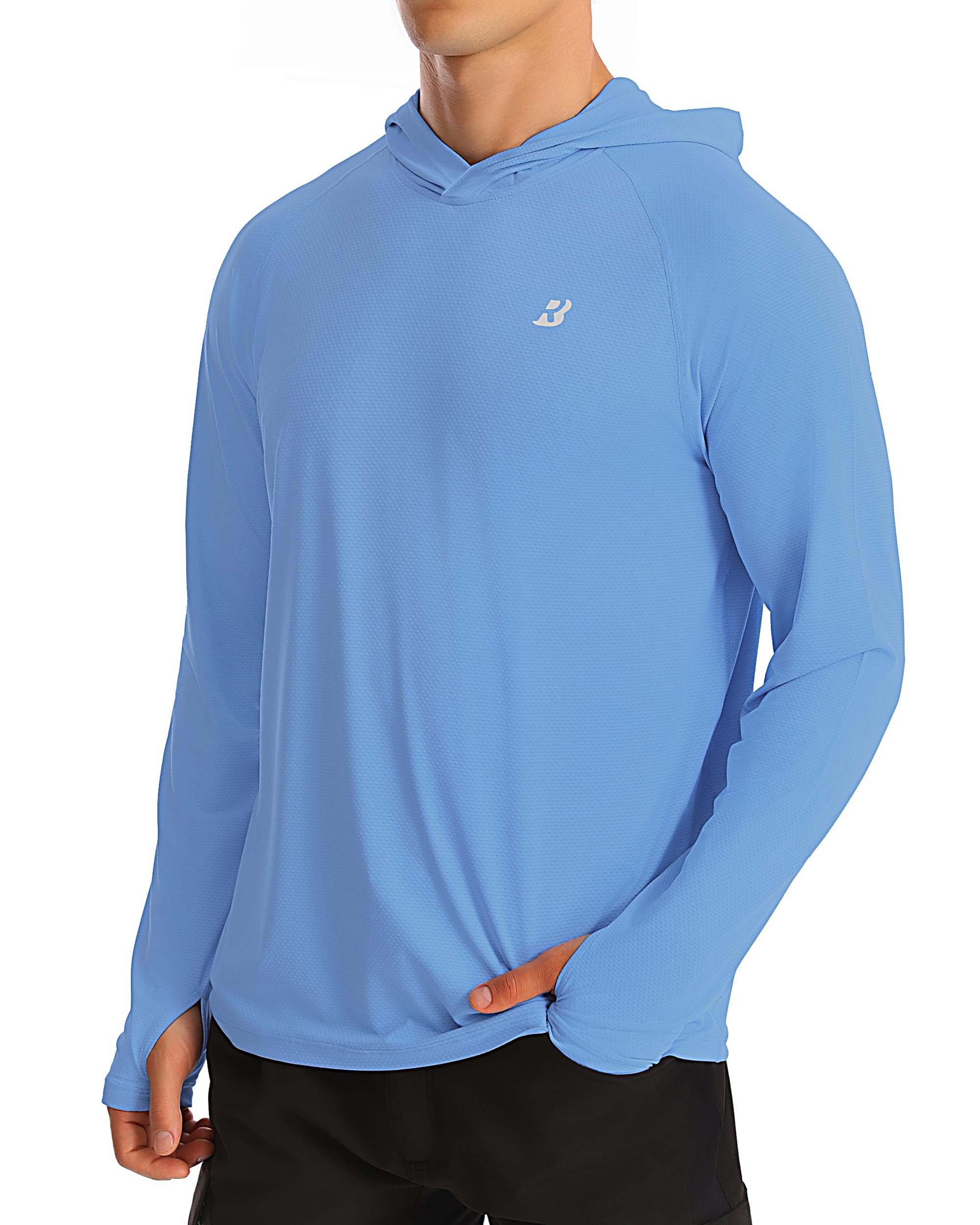 Roadbox Men's UPF 50+ Sun Hoodie, Long Sleeve UV Protection Fishing Shirts, Lighweight SPF Hiking Running Swim Rash Guard