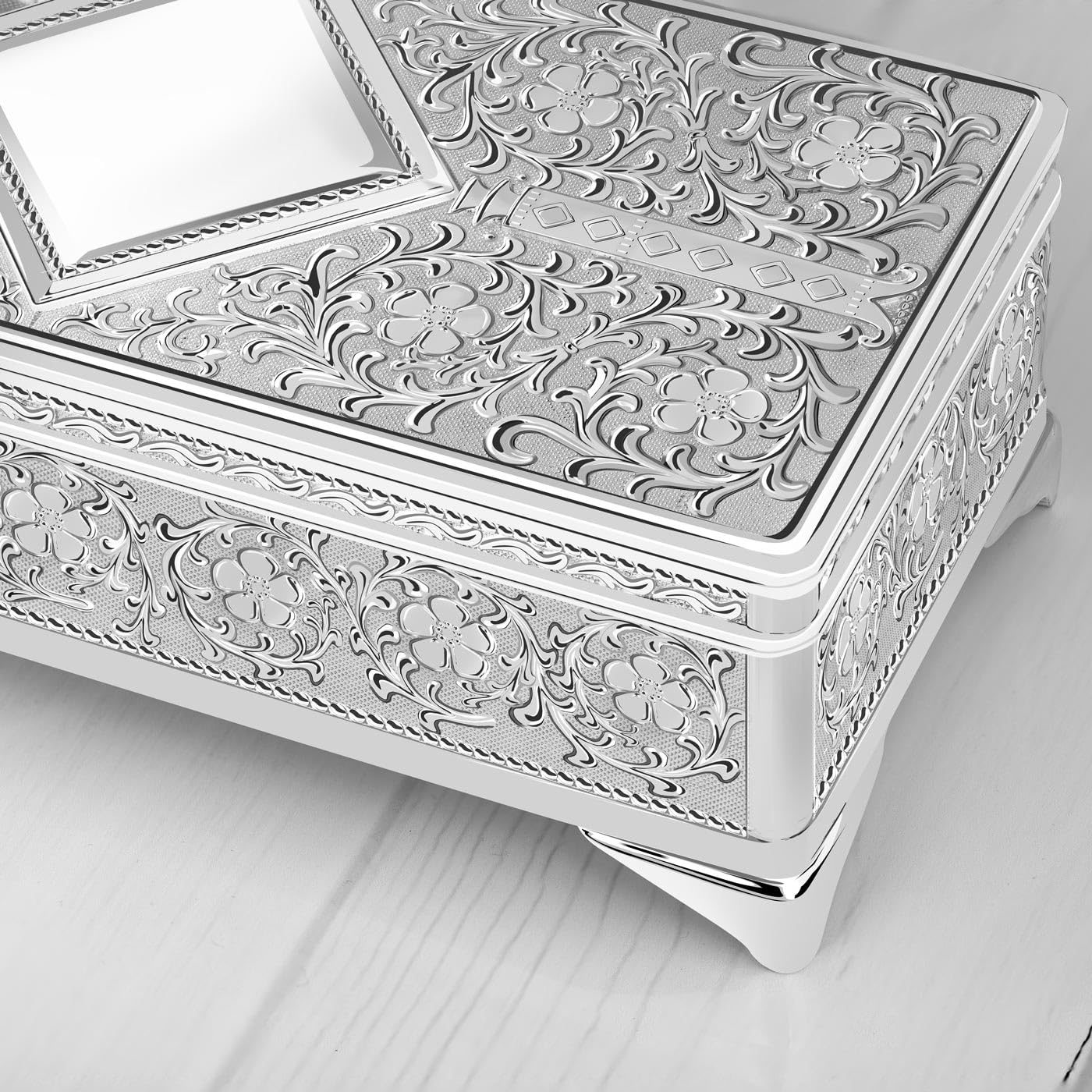 Maverton Antik Schmuckaufbewahrung mit Gravur - dekorative Schmuckkästchen Mädchen aus versilberter Edelstahl - 19x8,5x6,5cm - personalisierte Geschenke für Frauen - Hochzeitsgeschenke für Brautpaar