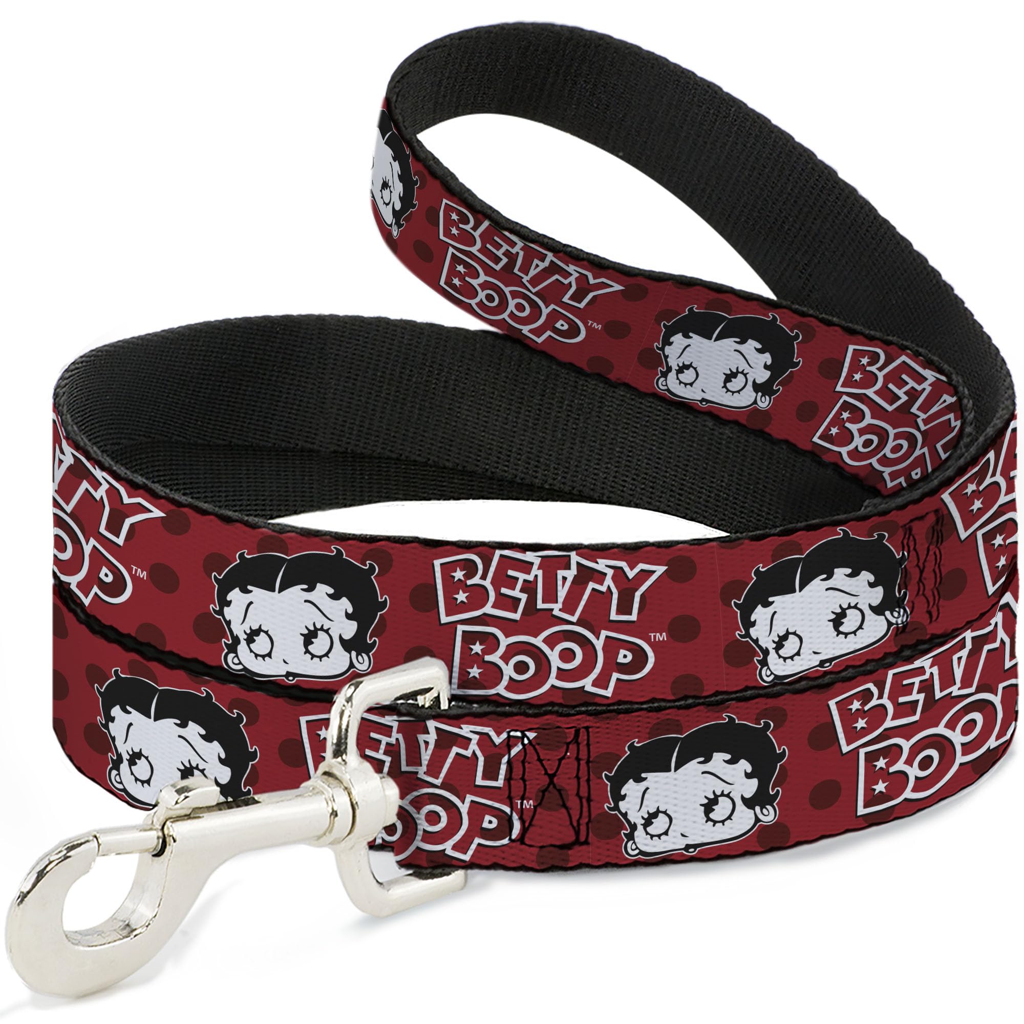 Laisse pour chien Betty Boop Fleischer Studios noire et blanche en nylon large de 1,2 m
