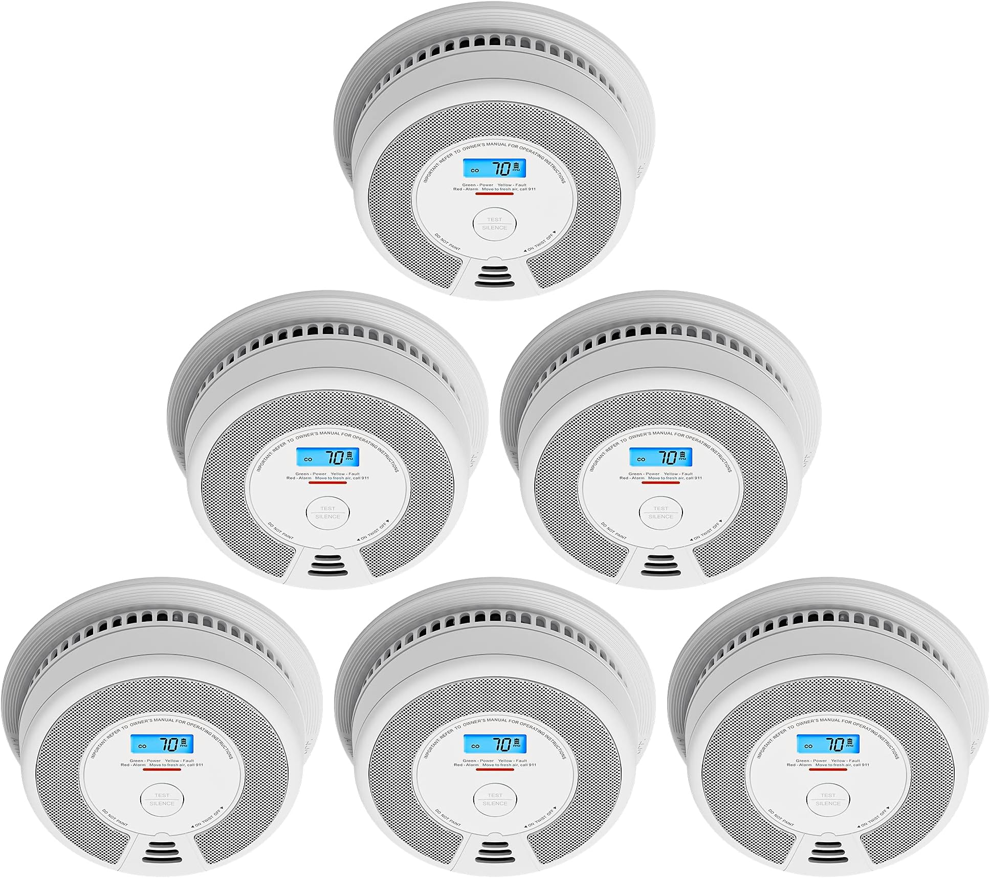 Wireless Interconnected Combination Smoke and Carbon Monoxide Detector with LCD Display & 10-Year Battery, Over 820 ft Transmission Range, SC07-W, 6-Pack